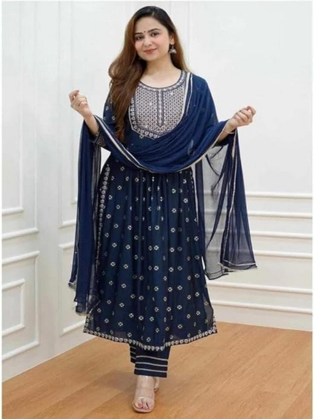 Embroidered Anarkali Kurta Bottom & Dupatta Set