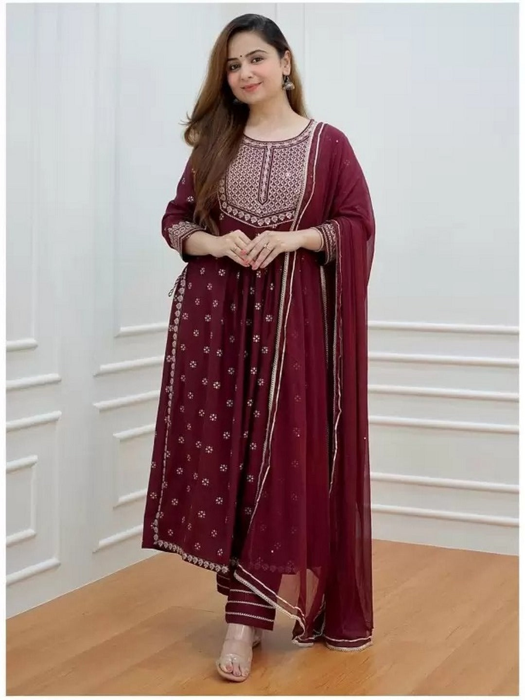 Embroidered Anarkali Kurta Bottom & Dupatta Set