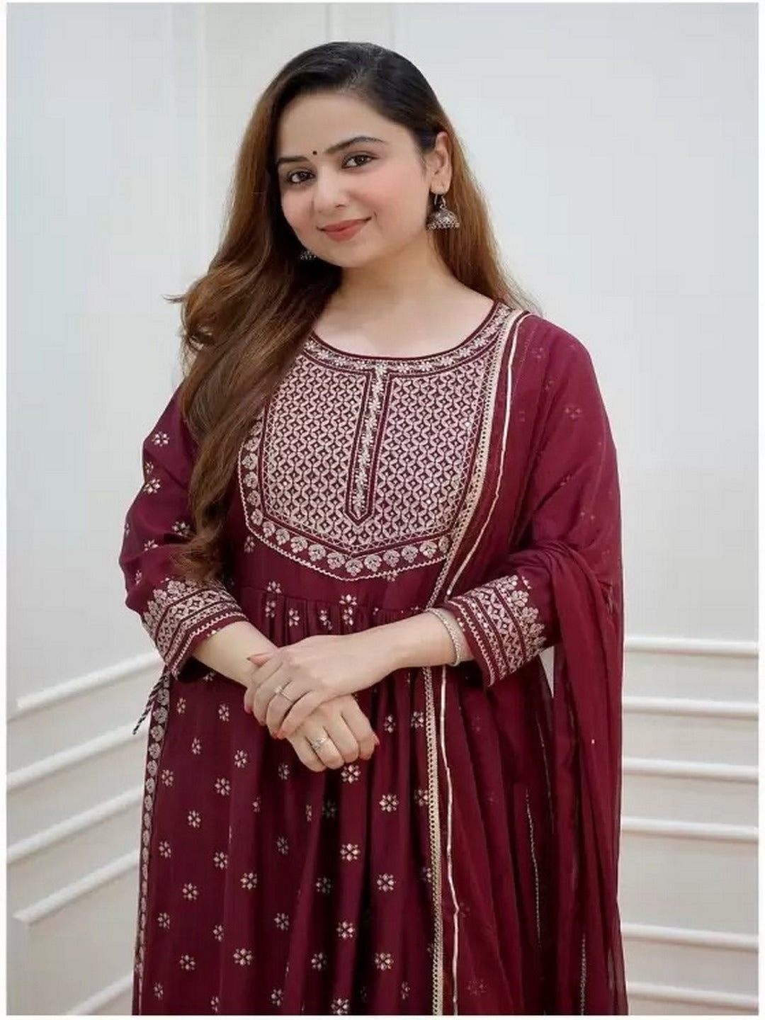 Embroidered Anarkali Kurta Bottom & Dupatta Set