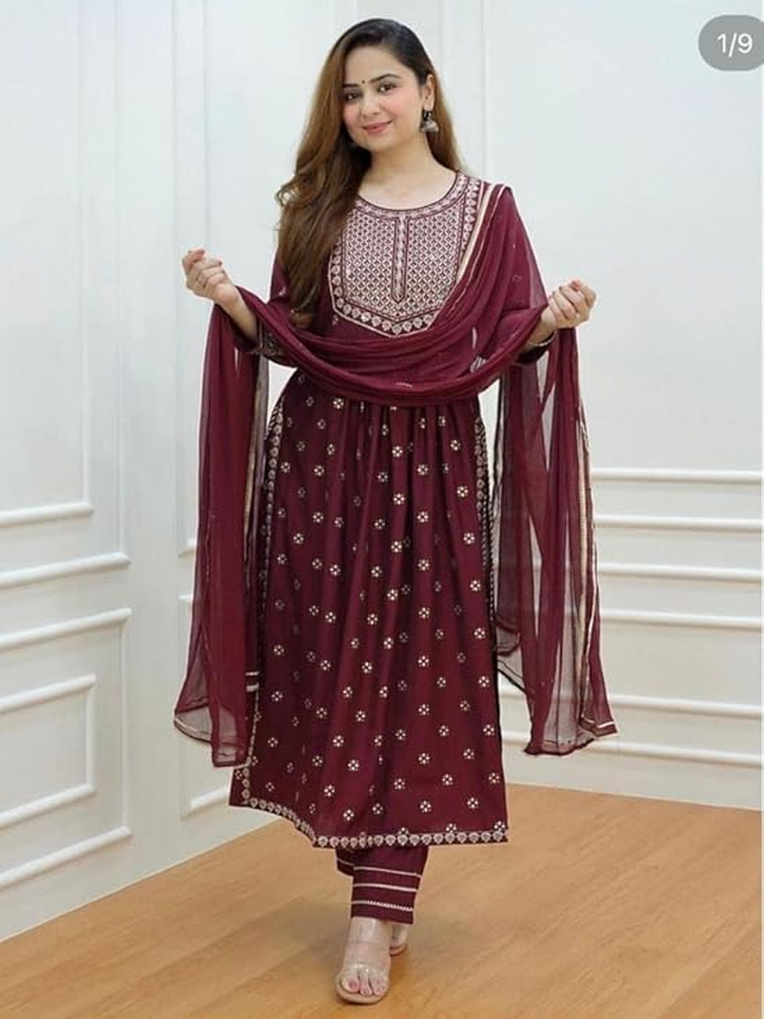 Embroidered Anarkali Kurta Bottom & Dupatta Set