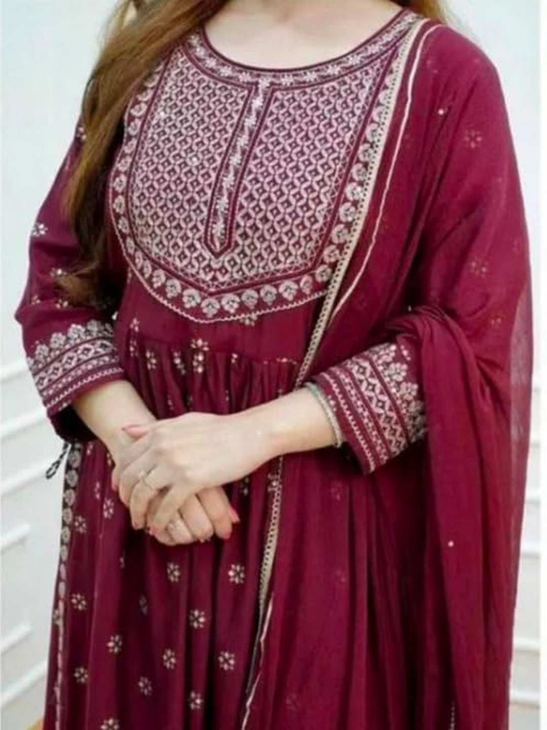 Embroidered Anarkali Kurta Bottom & Dupatta Set