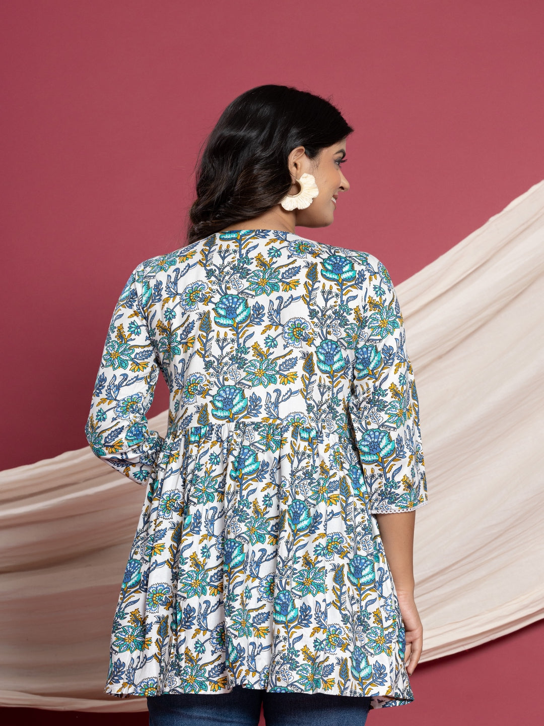 Printed Flared V-Neck Rayon Top