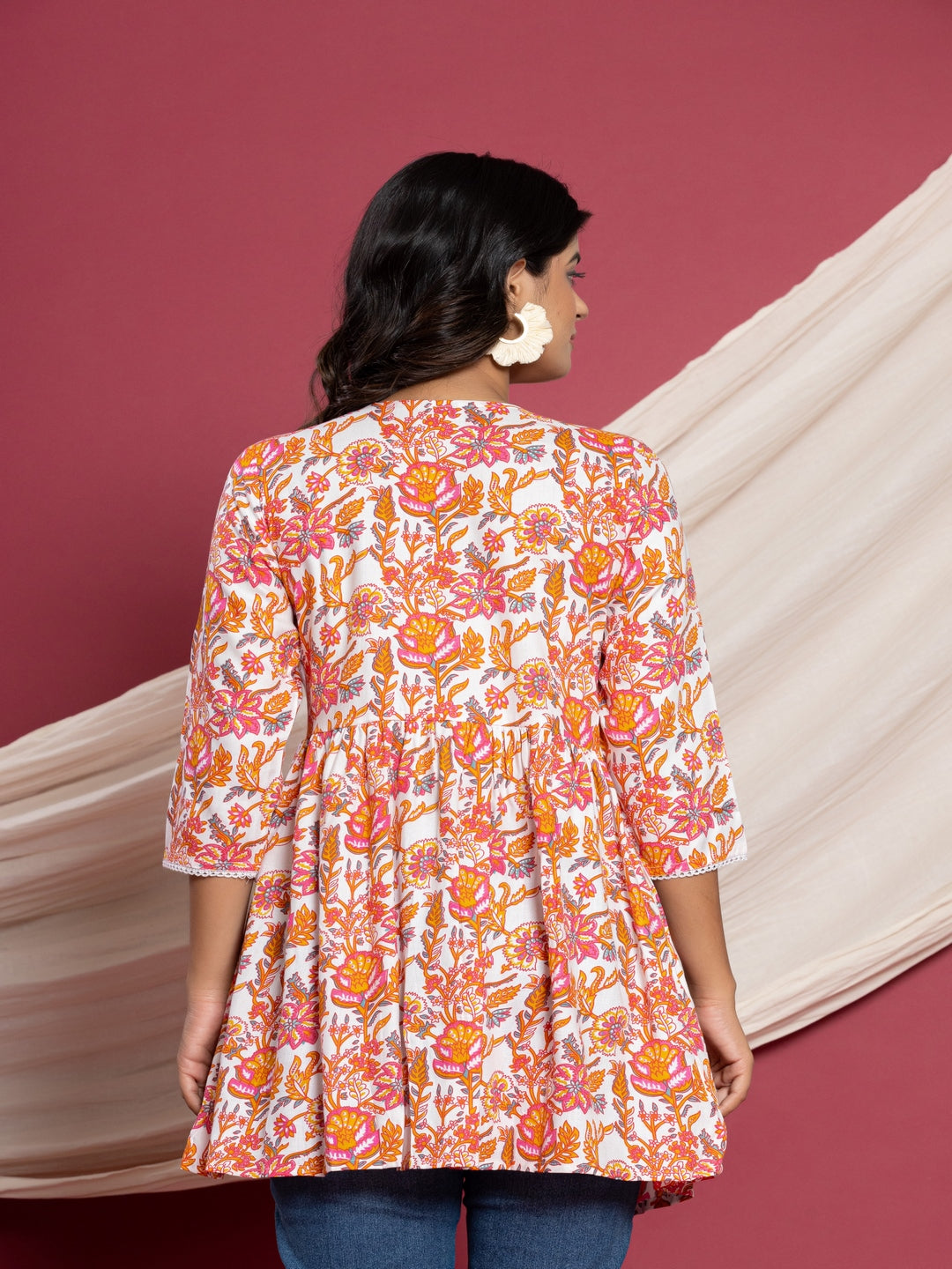 Printed Flared V-Neck Rayon Top