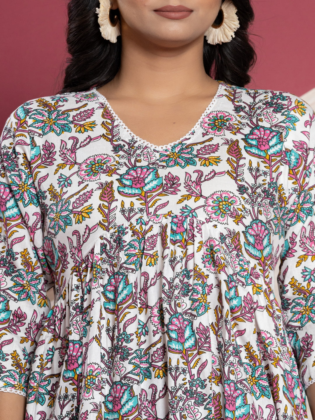 Printed Flared V-Neck Rayon Top