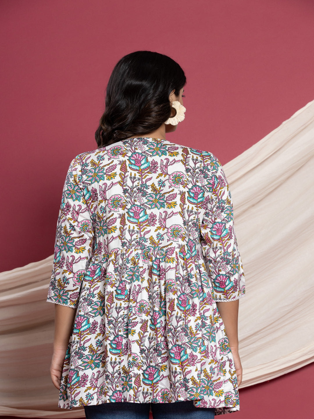 Printed Flared V-Neck Rayon Top