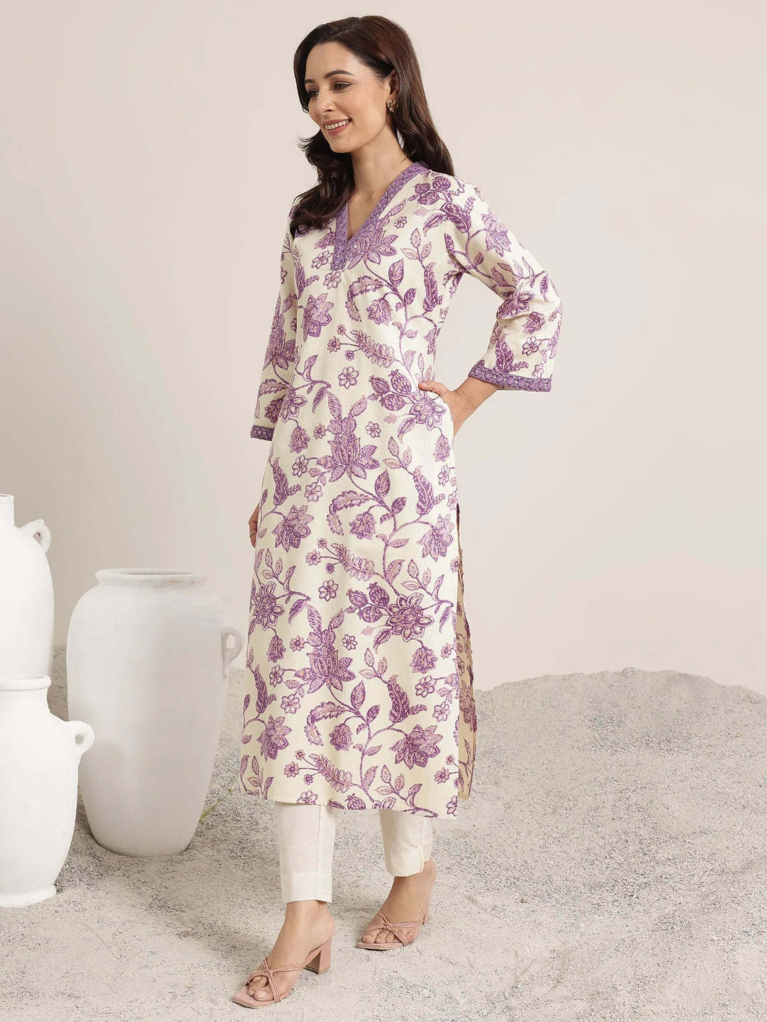 Embroidered Viscose Rayon Purple Kurta