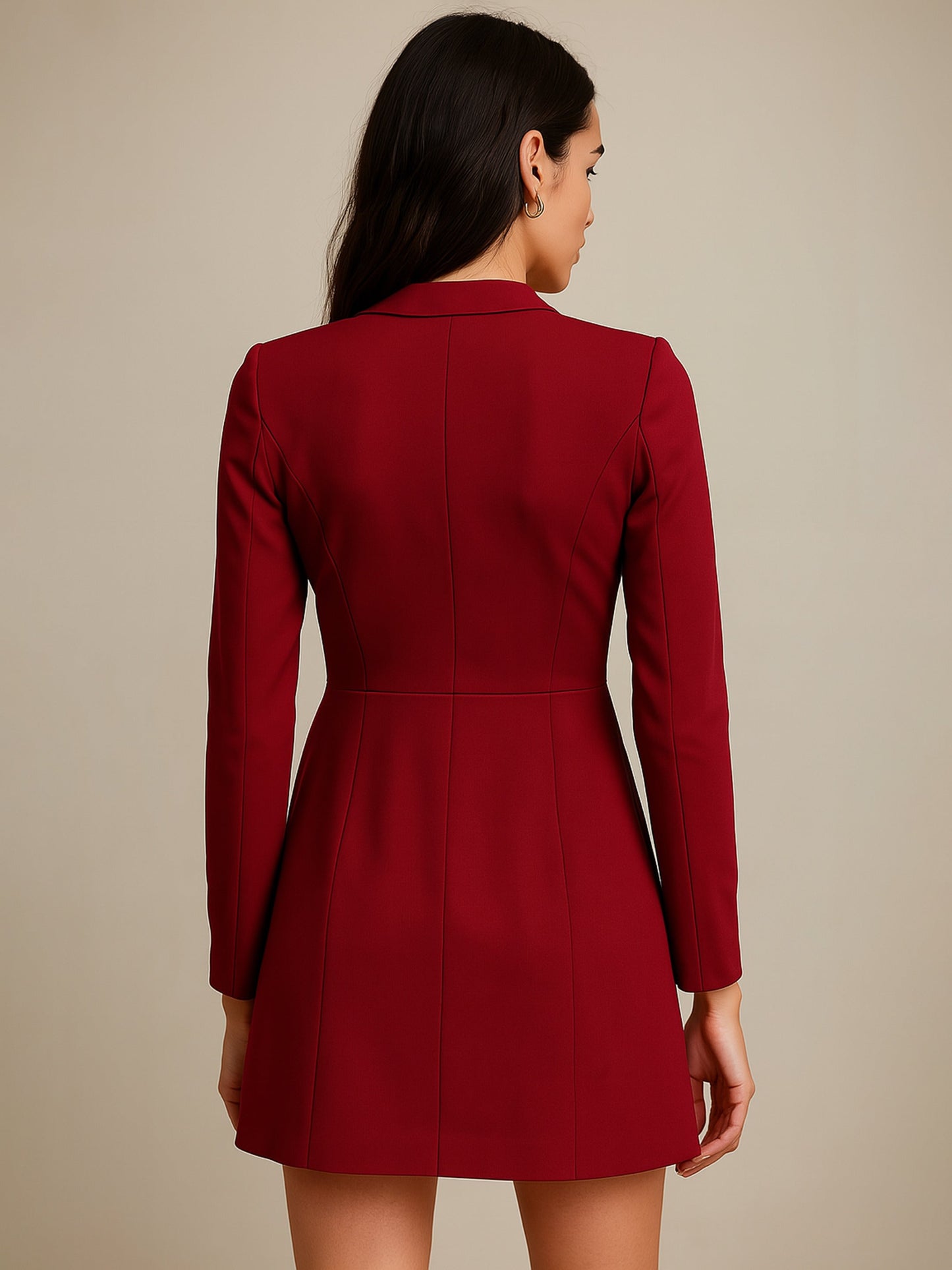 Women Maroon Double Breasted Short Dress