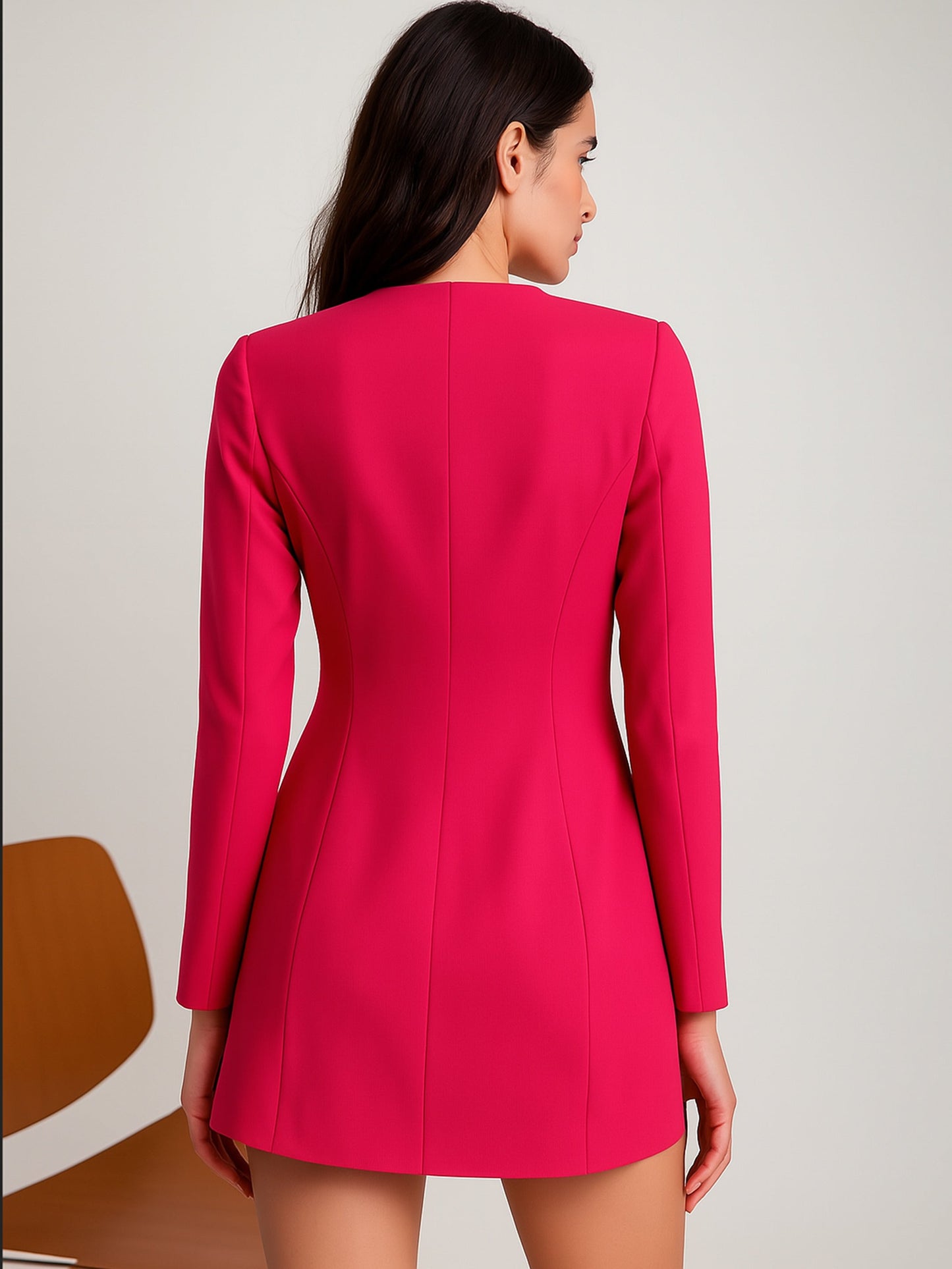 Fuchsia Double Breasted Short Dress