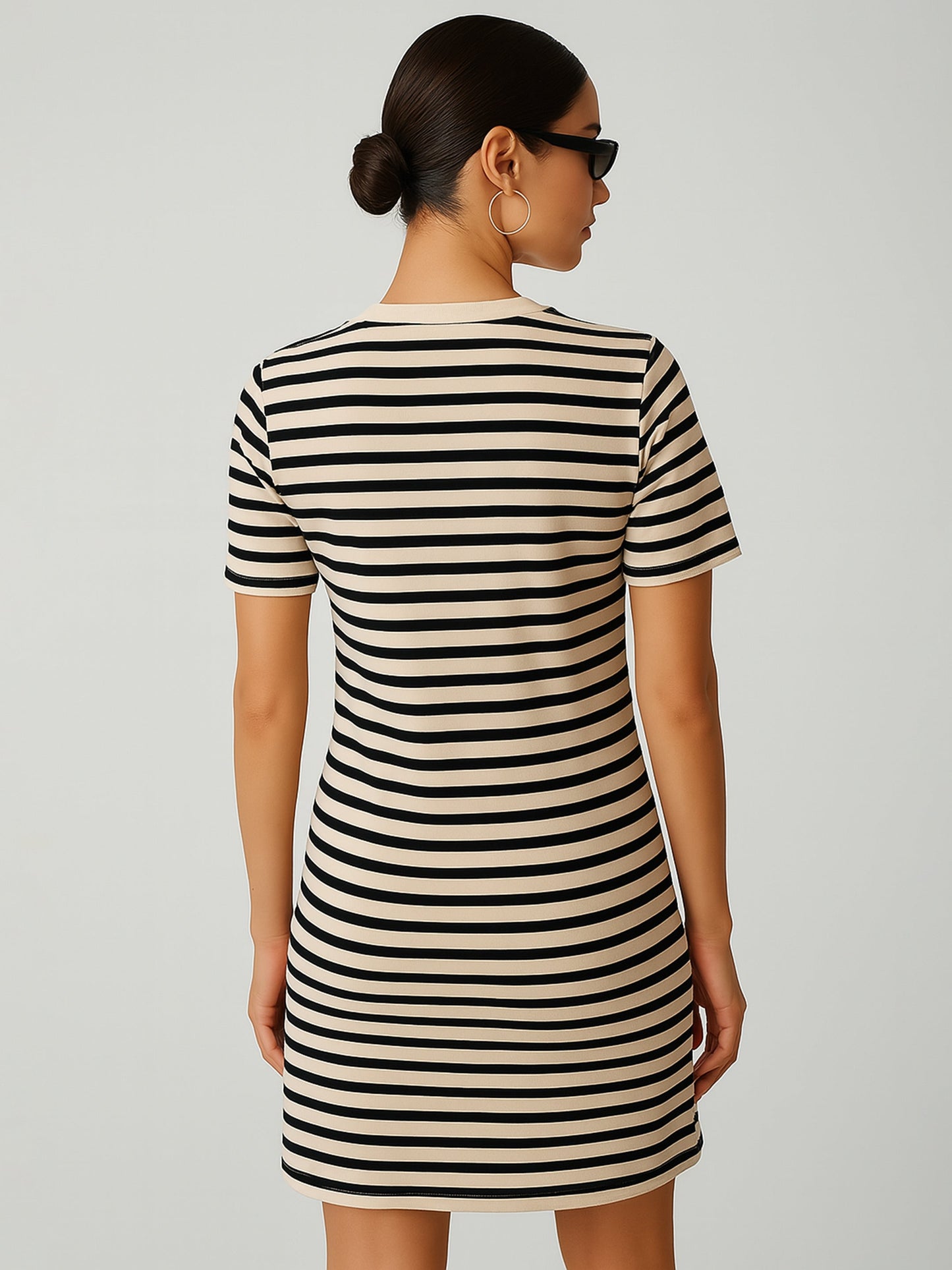 Black & Beige Stripe Short T-shirt Dress