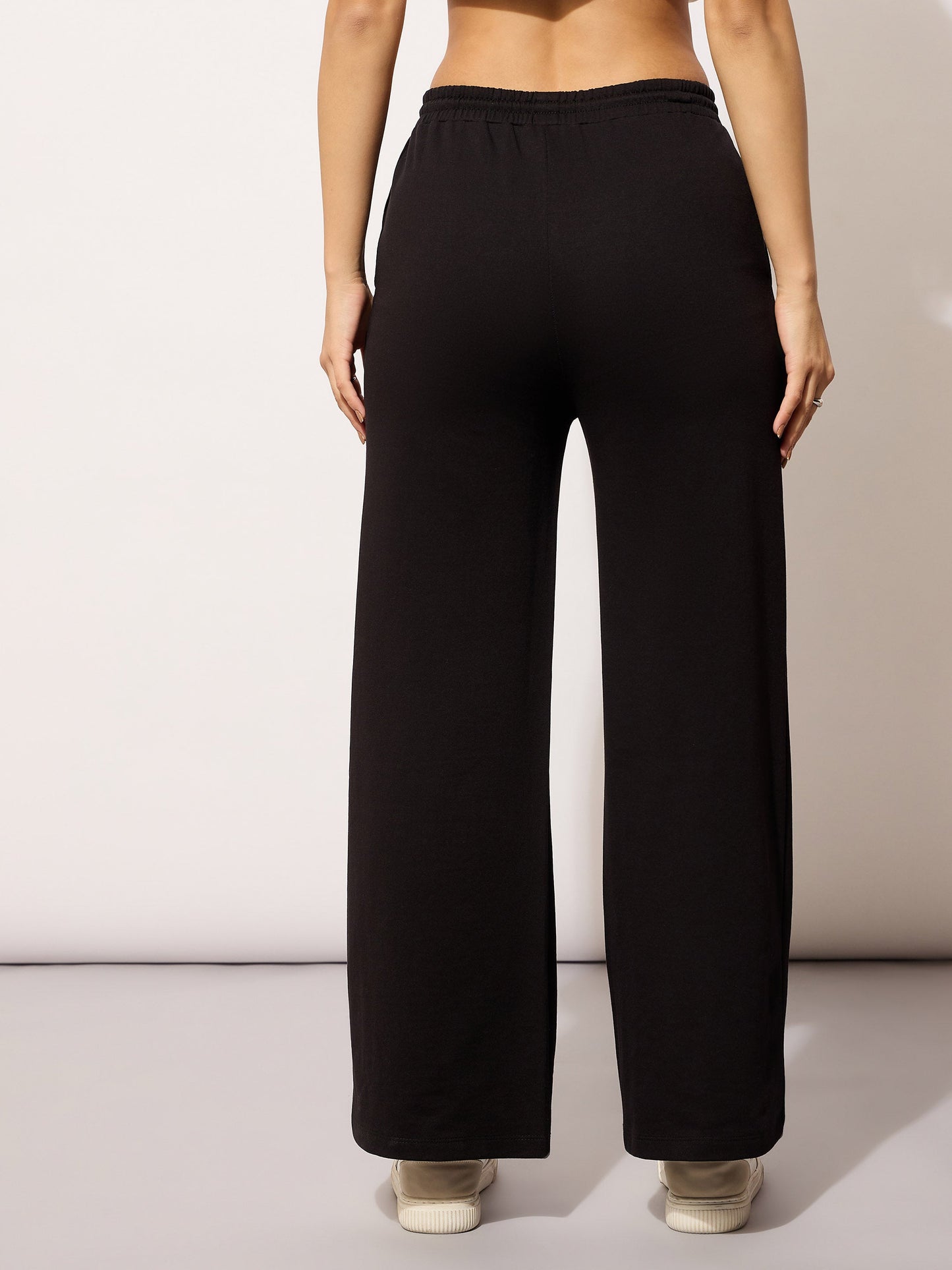 Women Black Terry NEW YORK Print Track Pants