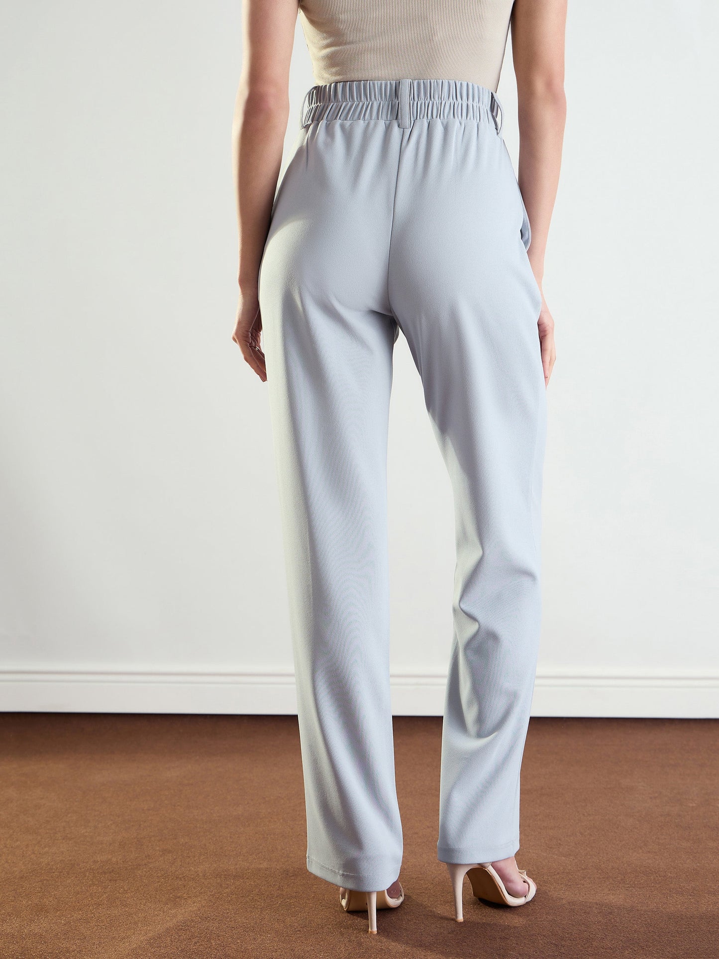 Women Grey Front Dart Straight Fit Pants