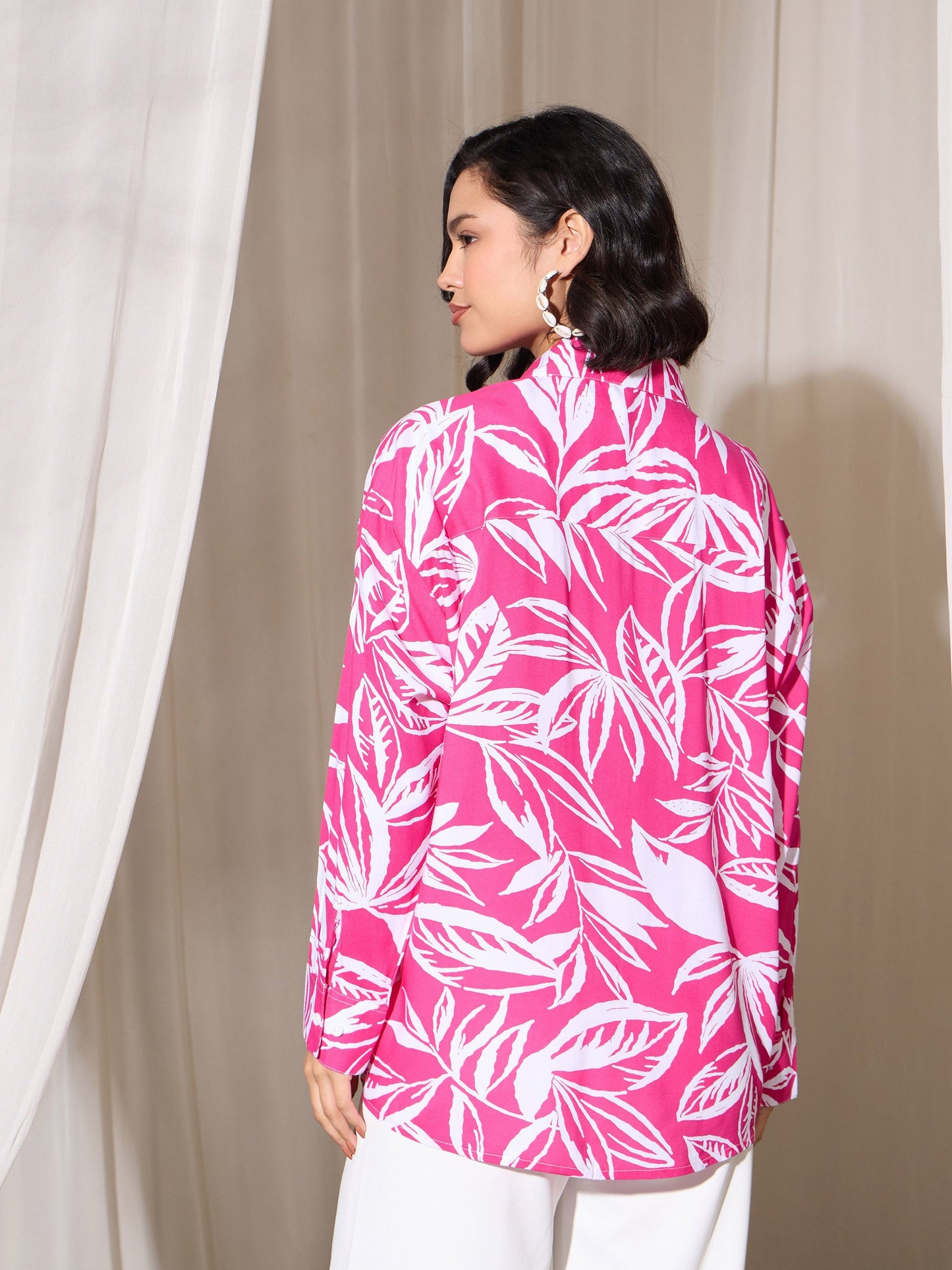 Fuchsia Tropical Floral Oversized Shirt