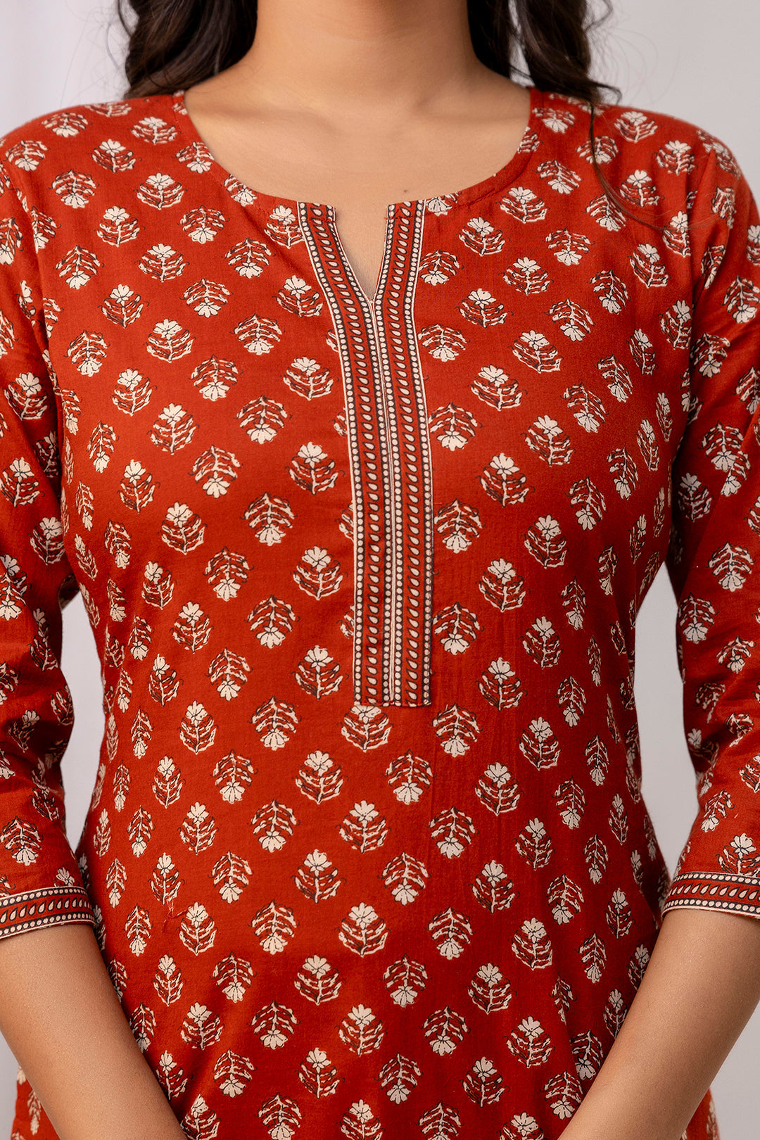 Rust Ethnic Printed Straight Tunic