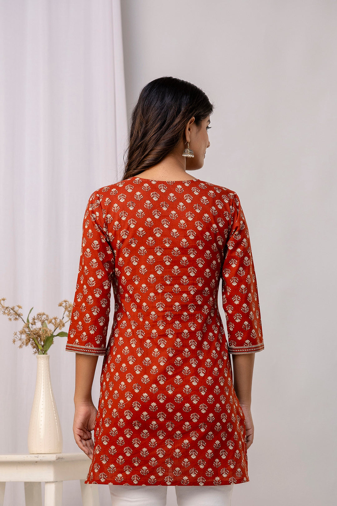 Rust Ethnic Printed Straight Tunic
