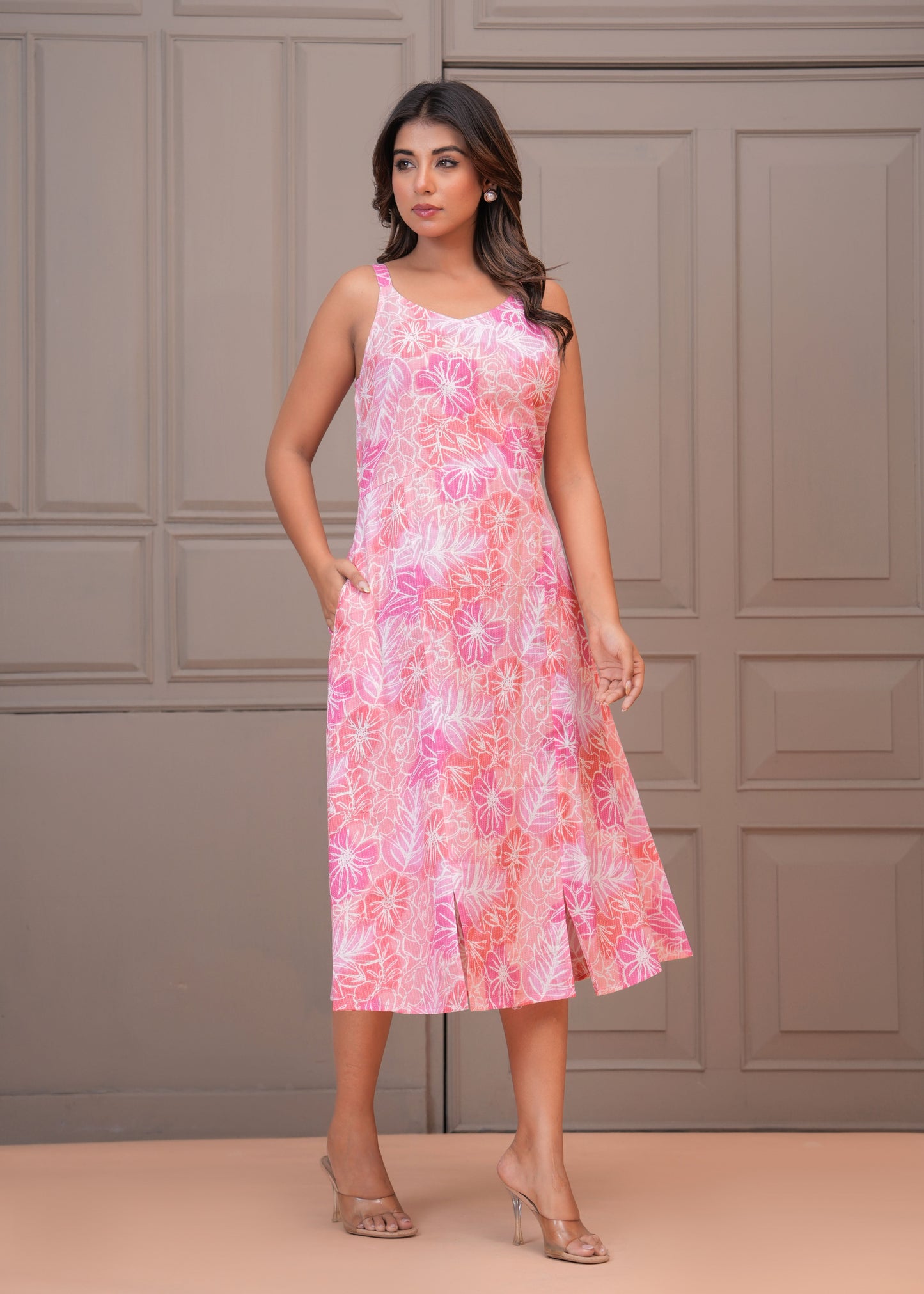 Floral Printed A-Line Midi Dress
