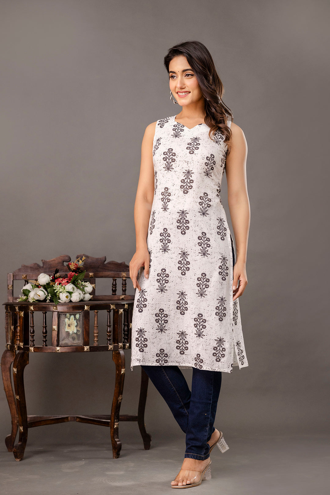 White Printed Kurta