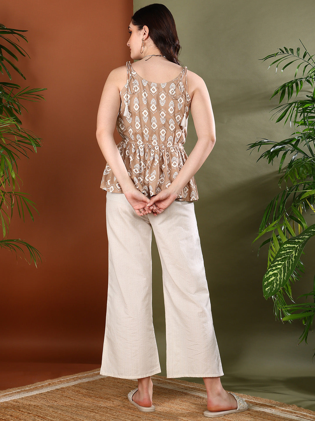 Beige Floral Printed Rayon Co-ords Set
