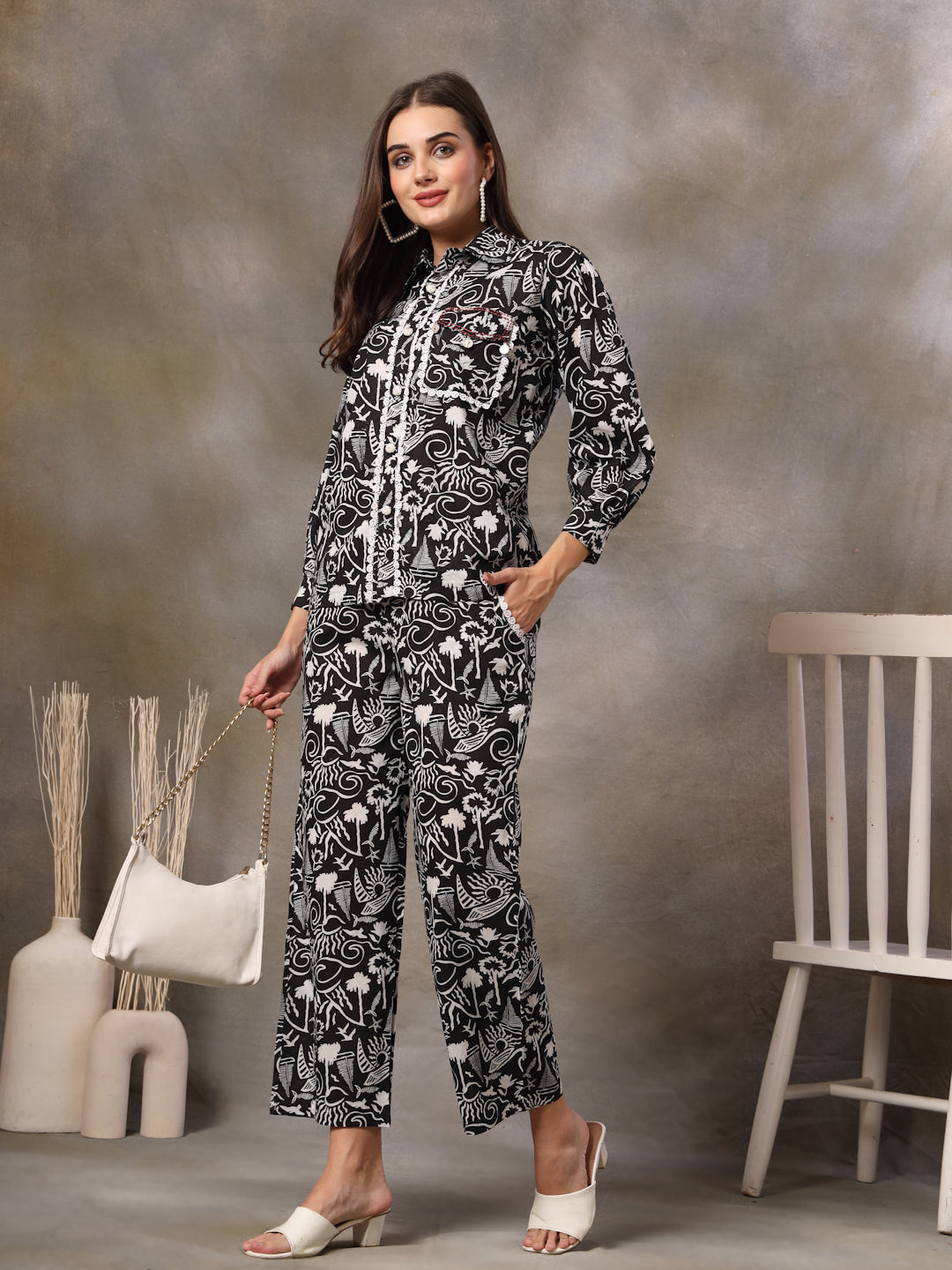 Black Abstarct Printed Cotton Co-Ord Set