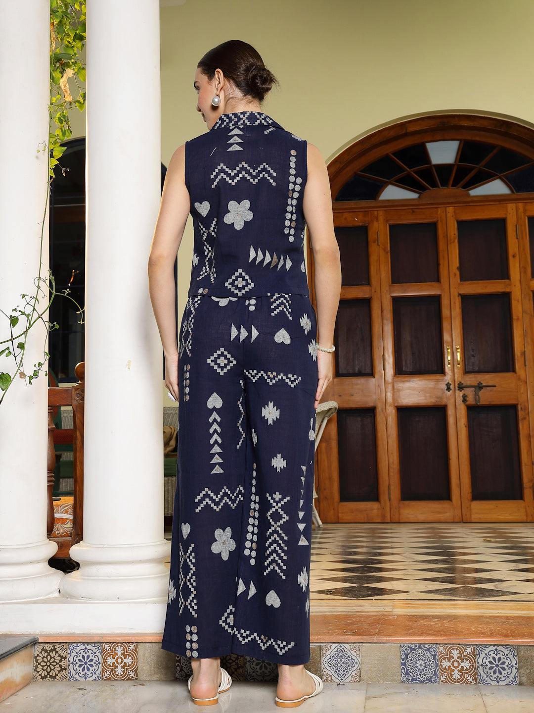 Blue Geometric Printed Rayon Slub Co-Ord Set