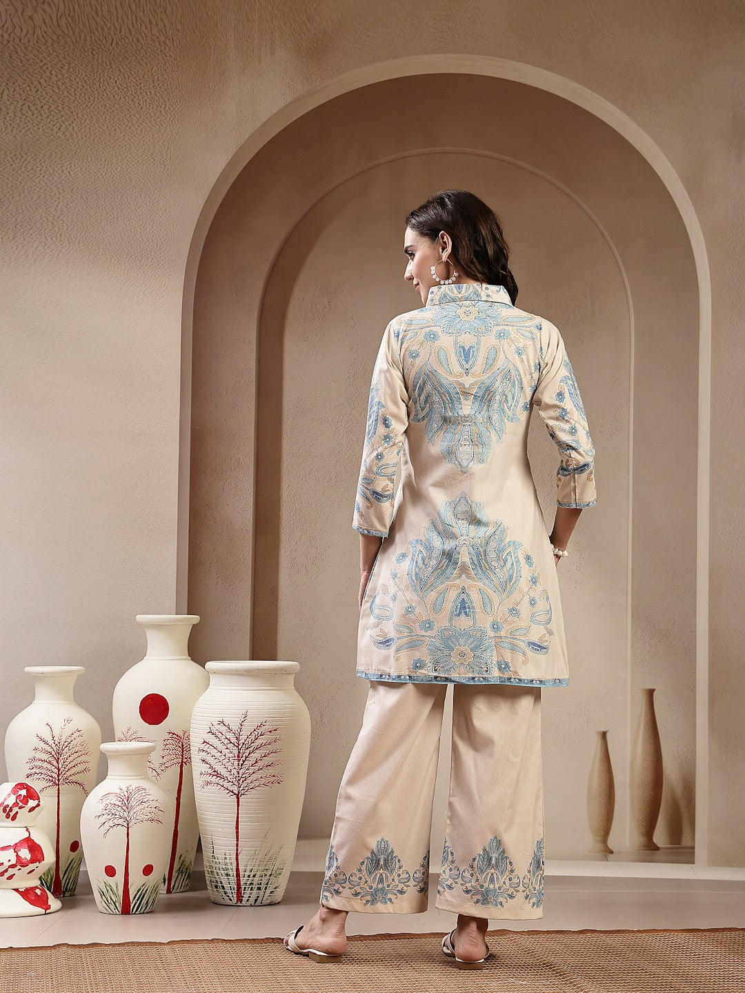 Blue Paisley Printed Cotton Blend Co-Ord Set