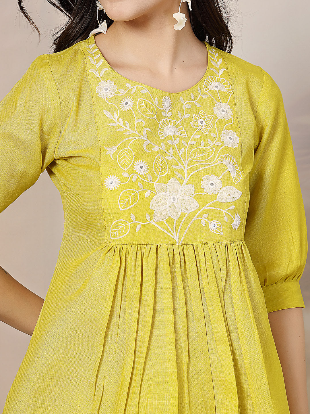 Corn Solid & Embroidered Cotton Co-Ord Set