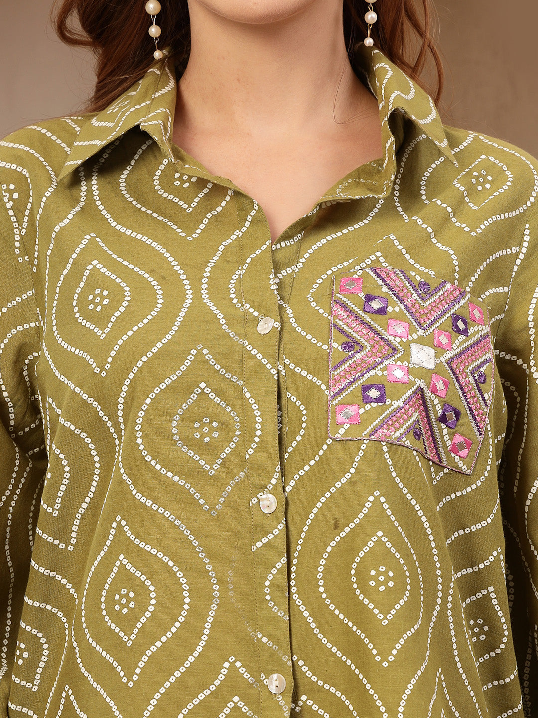 Green Bandhej Printed Cotton Co-Ord Set