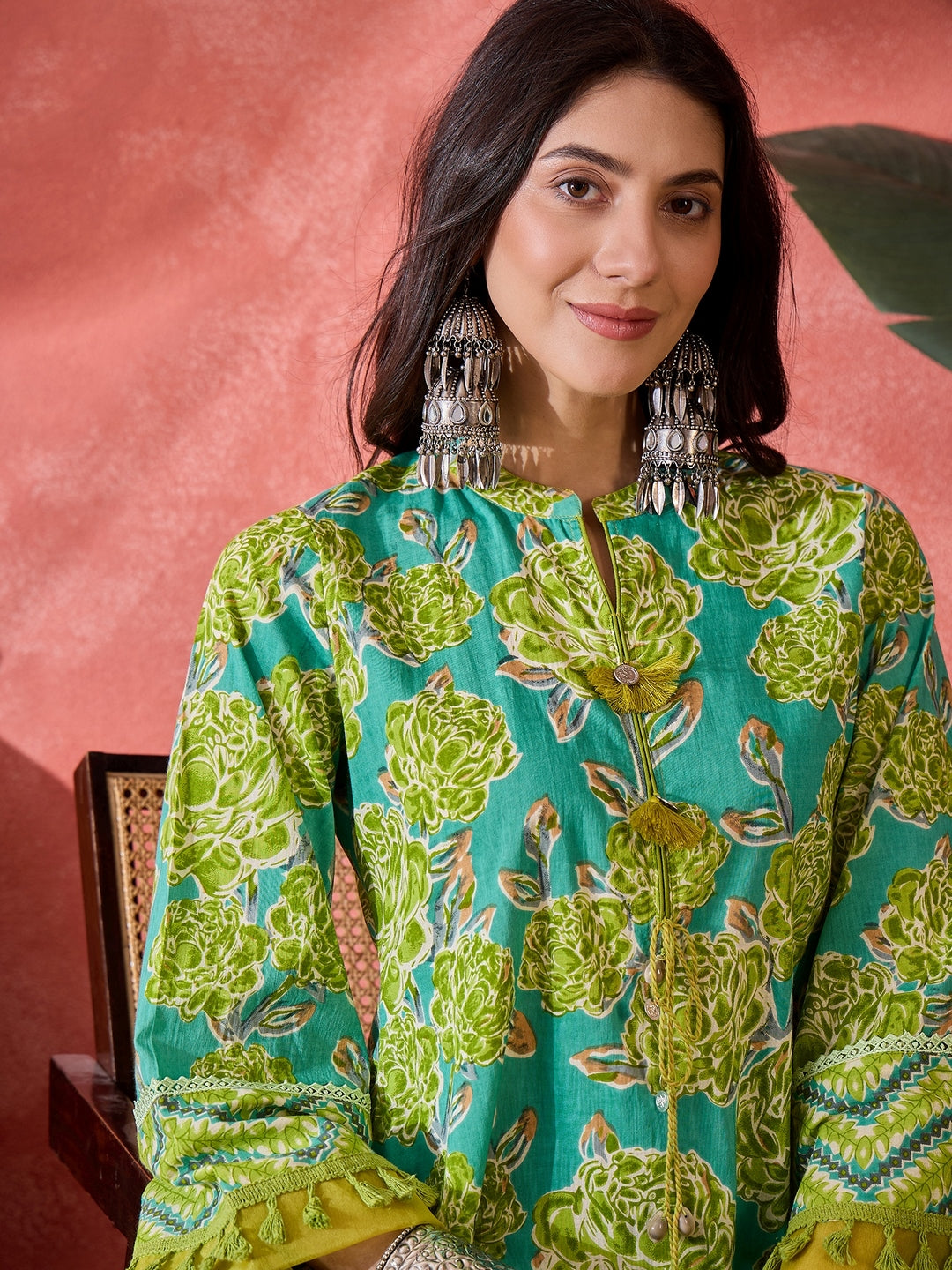 Green Floral Printed Cotton Co-Ord Set