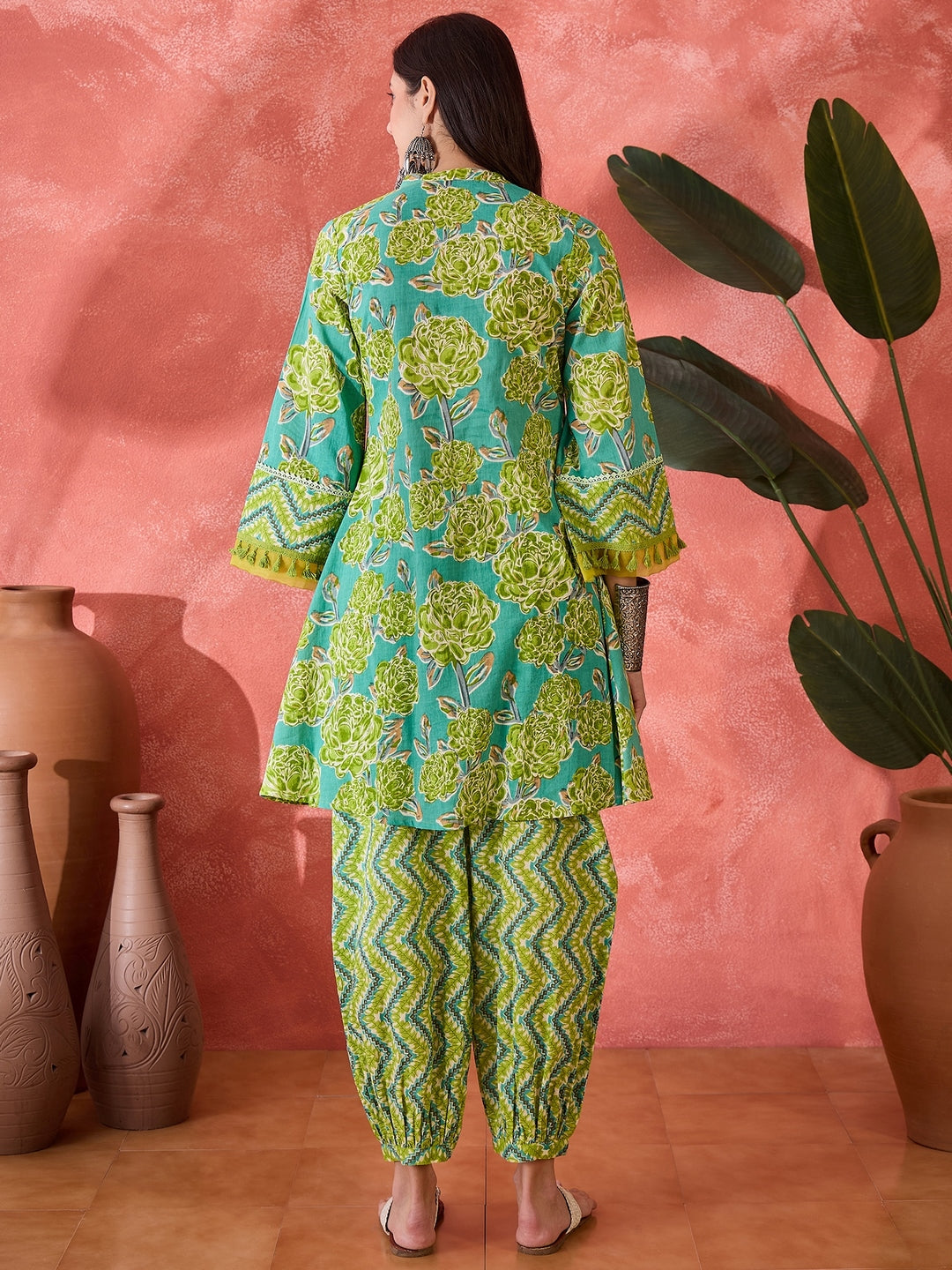 Green Floral Printed Cotton Co-Ord Set