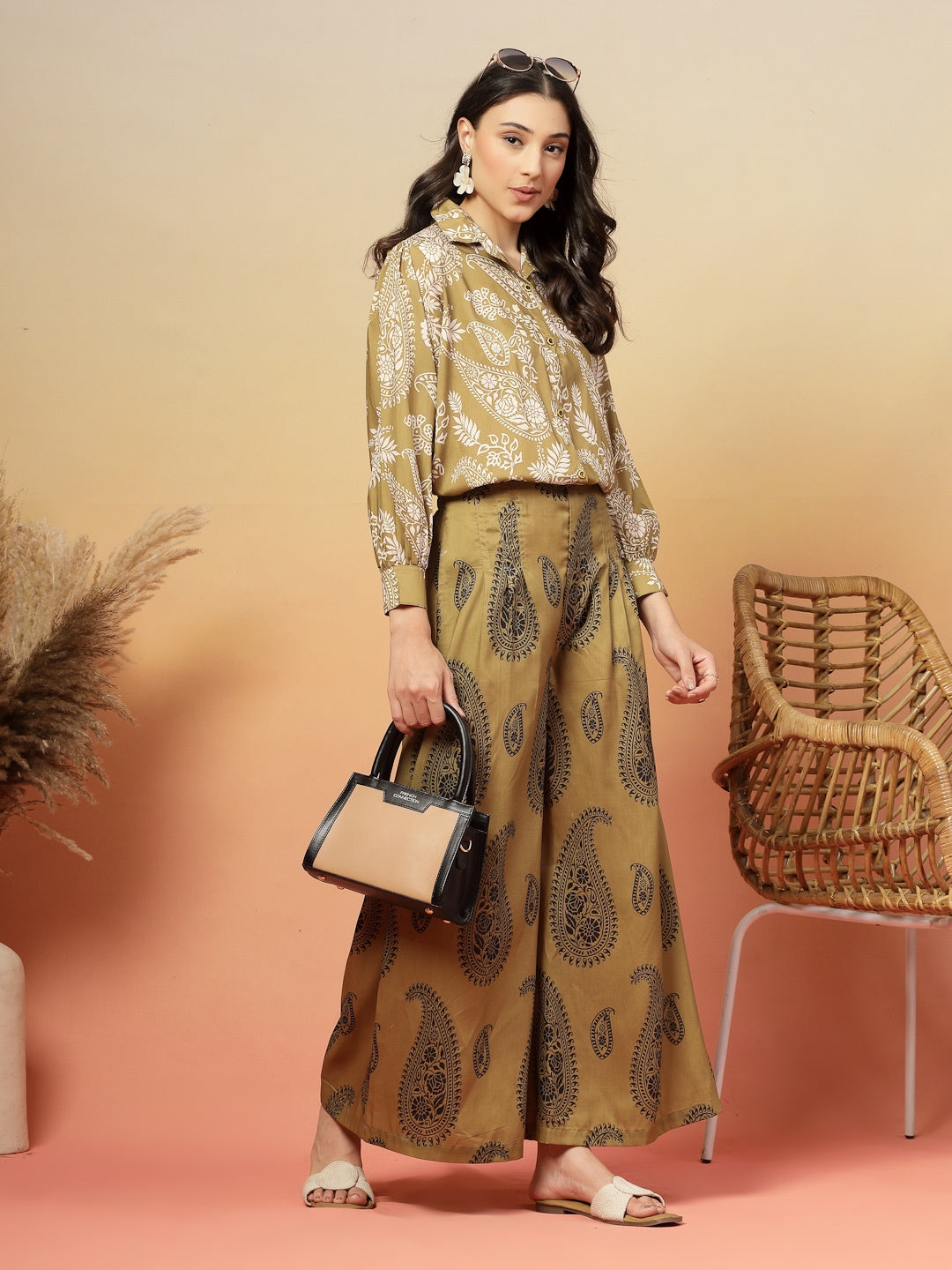 Green Paisley Print Rayon Co-Ord Set