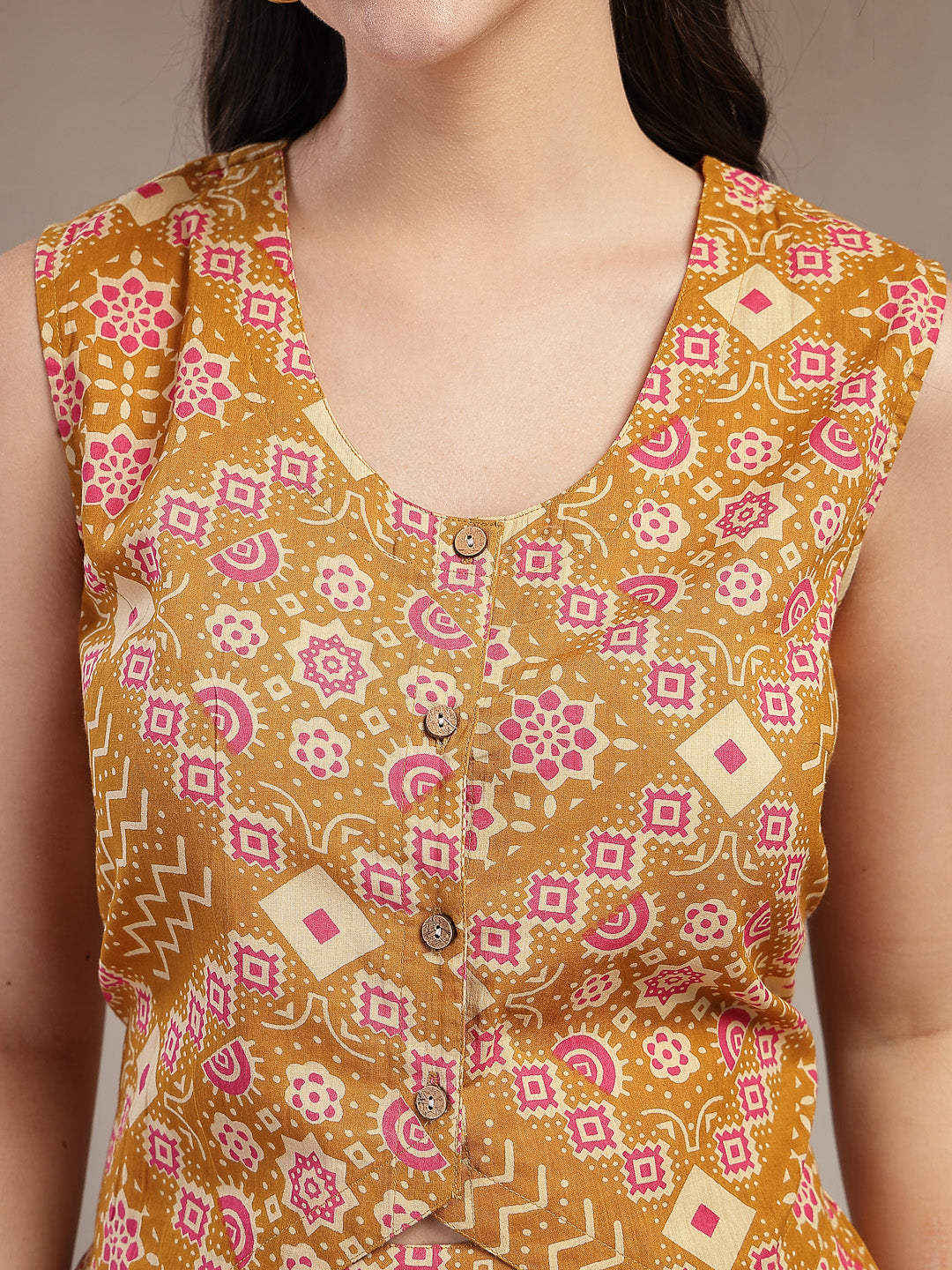 Mustard Ethnic Printed Cotton Co-Ord Set