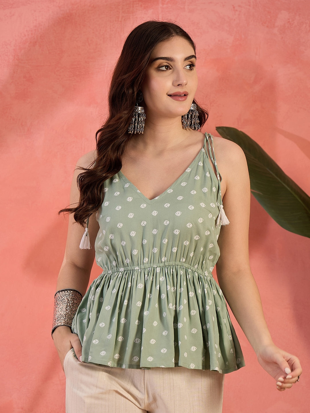 Pista Green Printed Rayon Co-ords Set