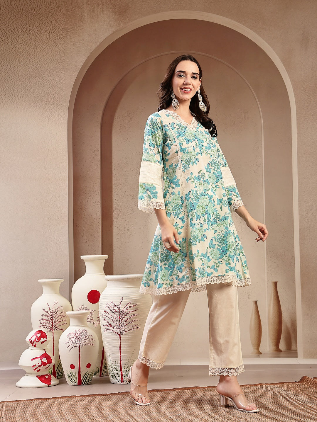 Sky Blue Floral Printed Cotton Co-Ord Set