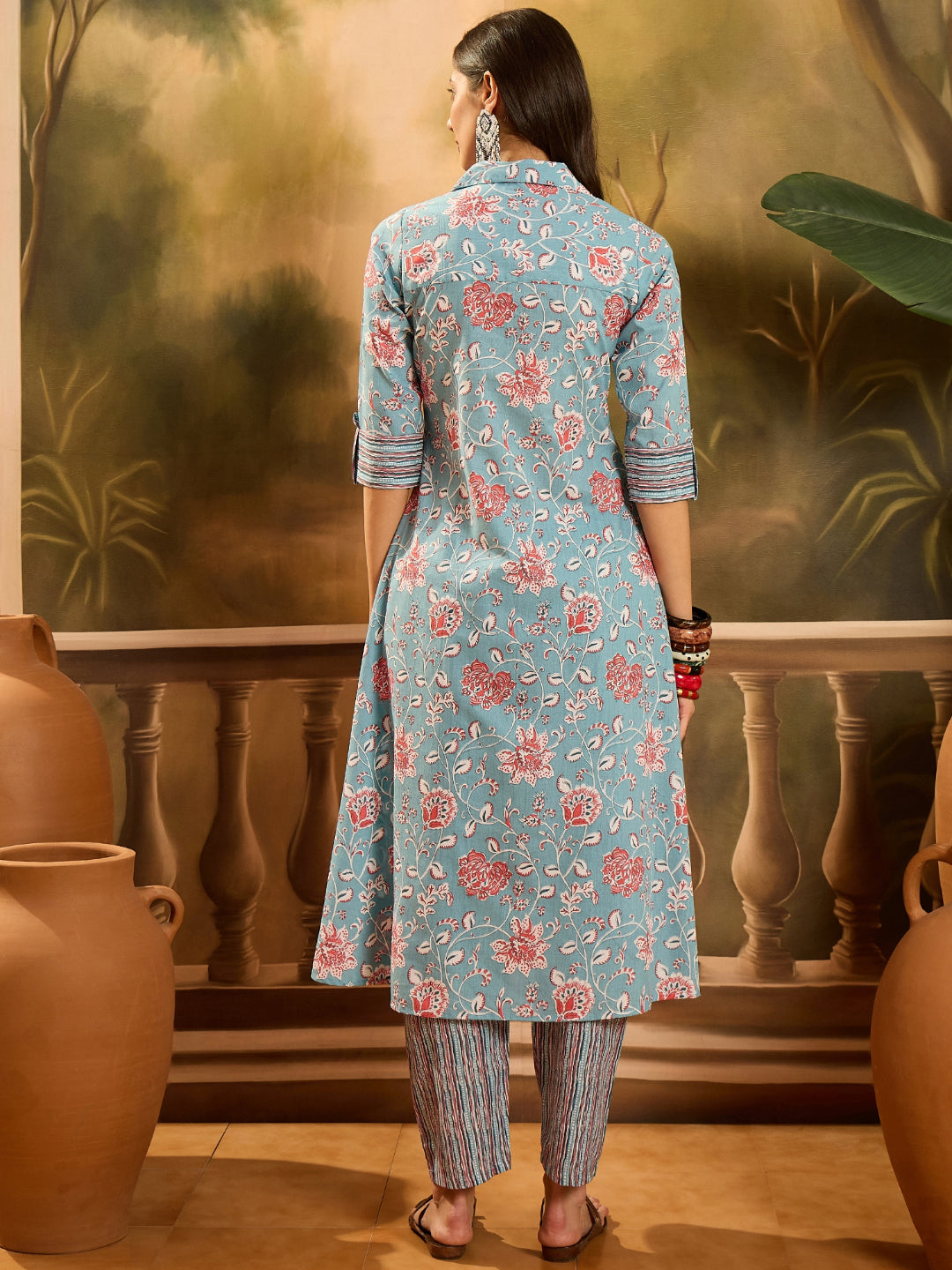 Turq Blue Floral Printed Cotton Co-ords Set