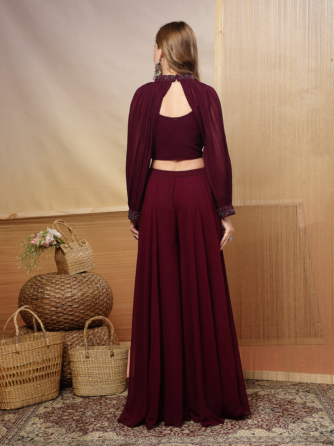 Solid & Embroidered Georgette Co-Ord Set