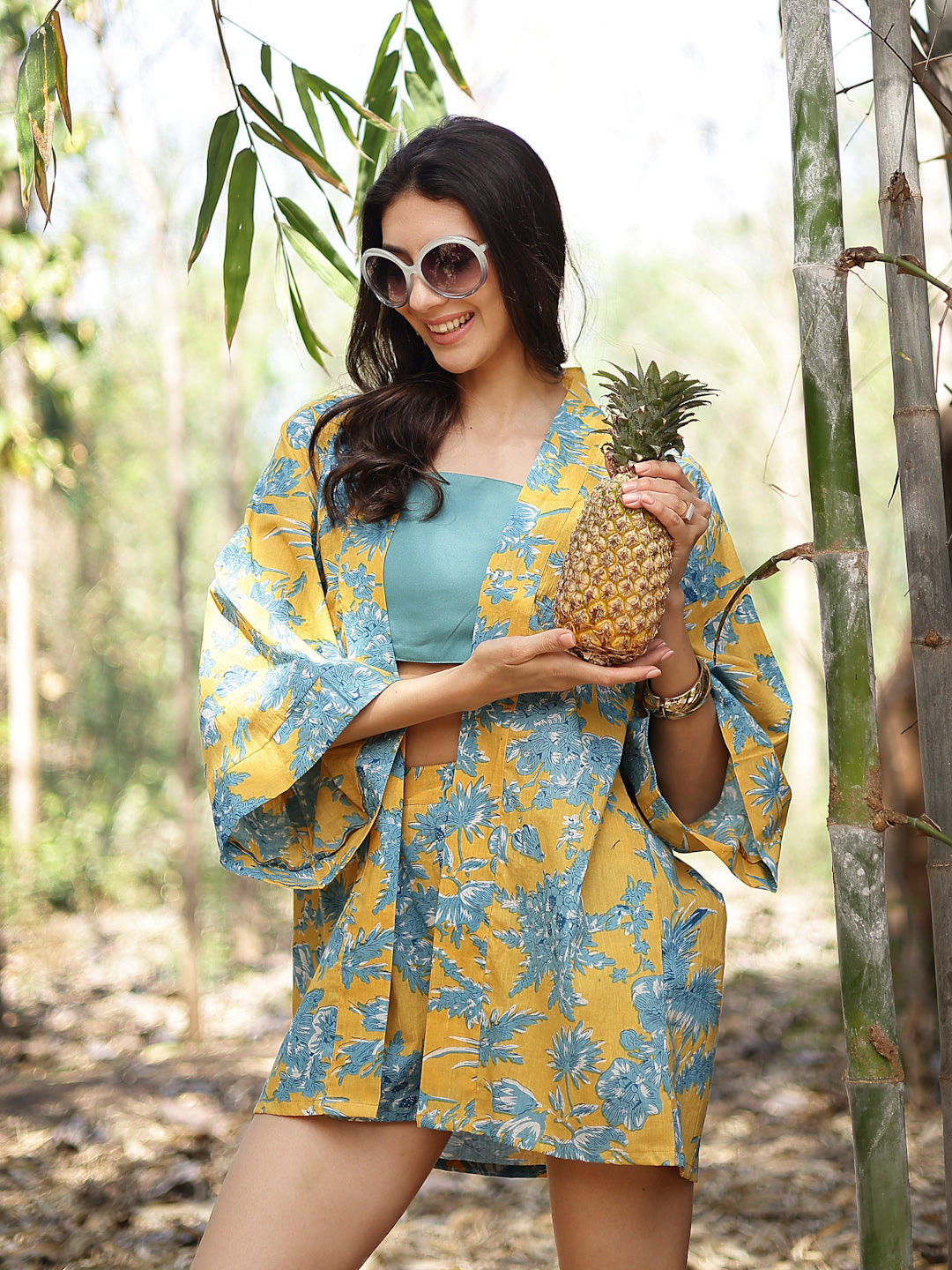 Yellow Tropical Printed Cotton Co-Ord Set
