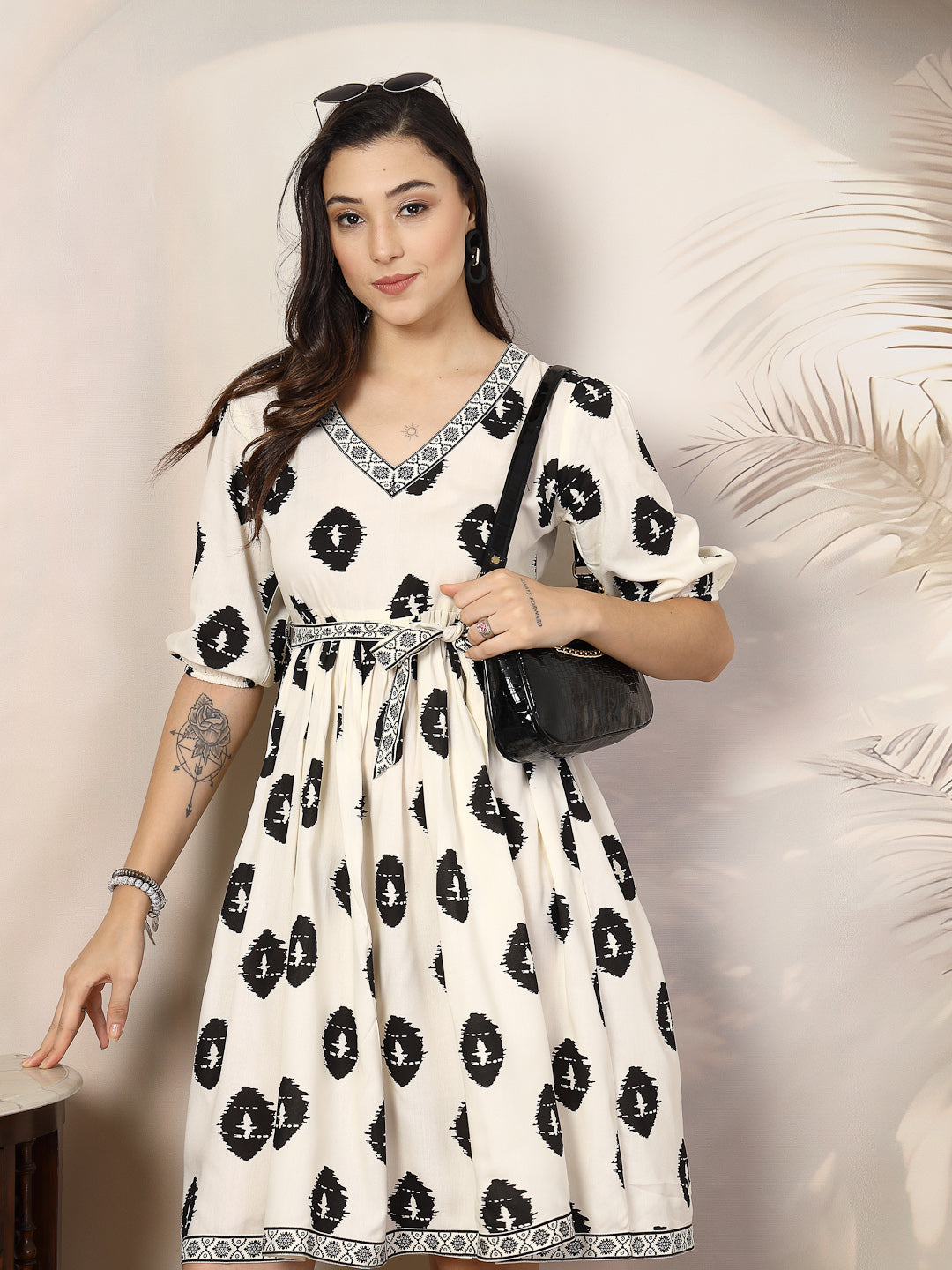 Black Boho Printed Rayon Dress