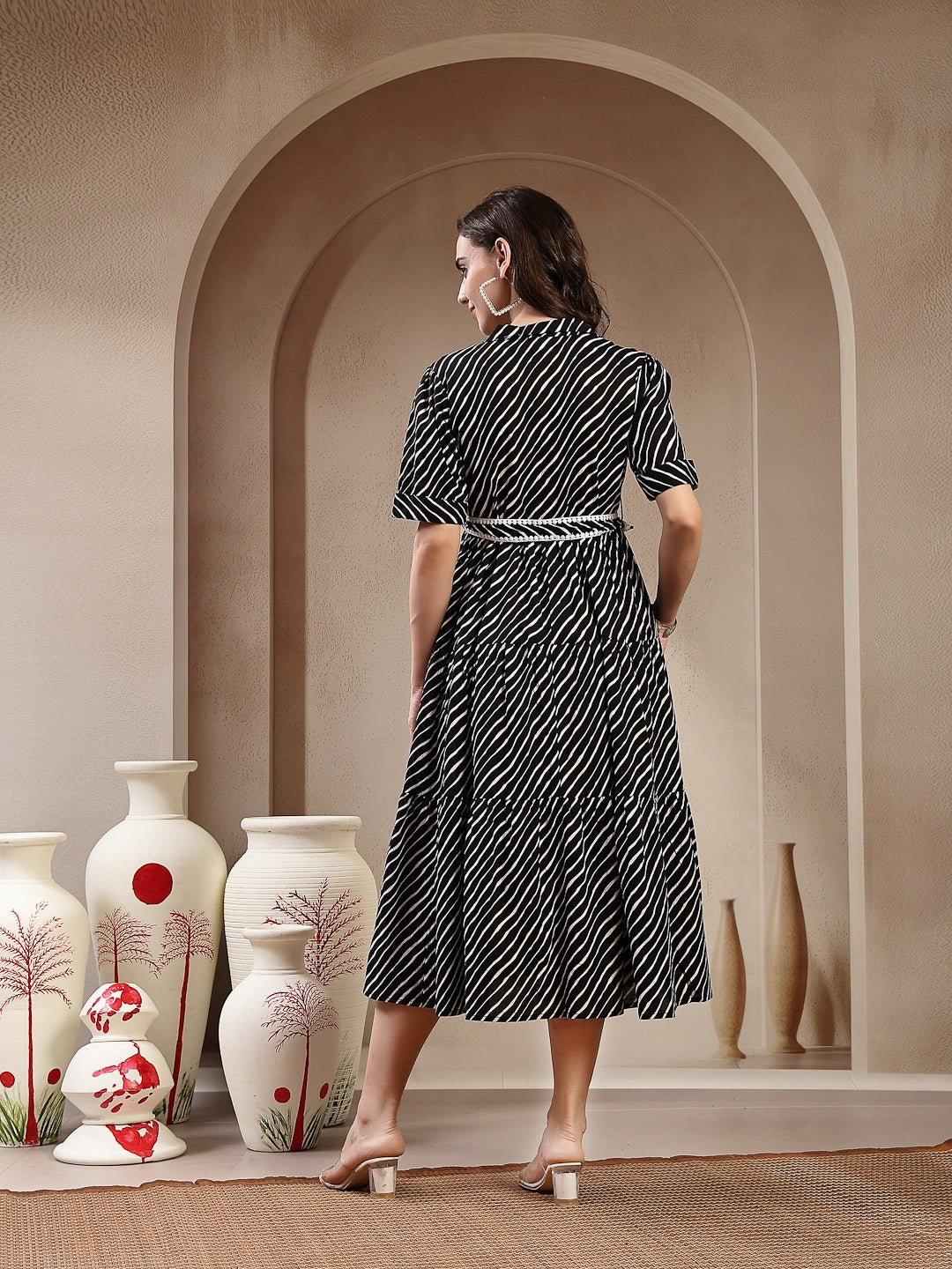 Black Leheriya Printed Cotton Tiered Dress