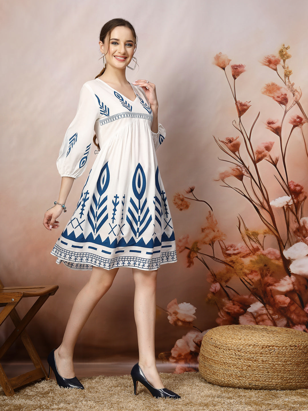 Printed Rayon Flared Dress