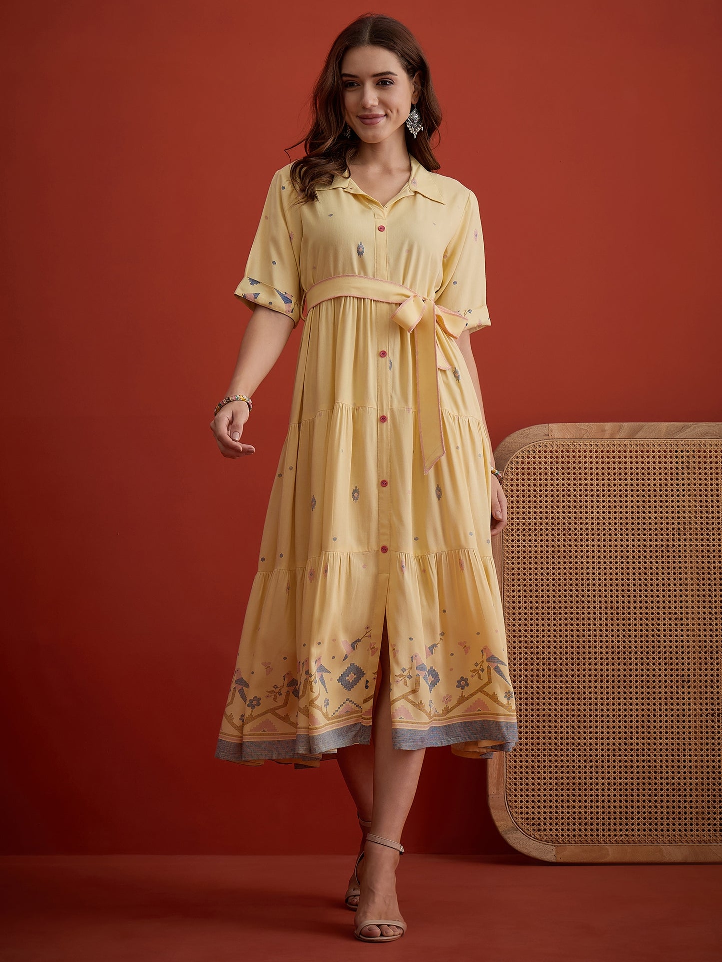 Solid Cotton Tiered Dress