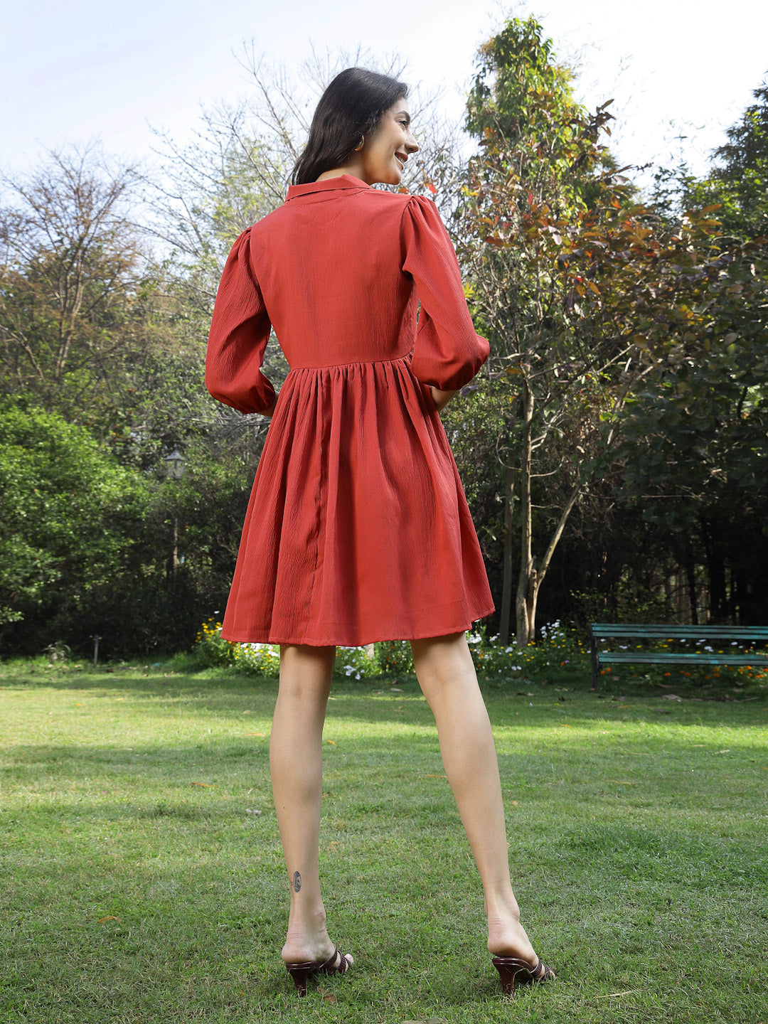 Rust Solid Italian Crepe Flared Dress