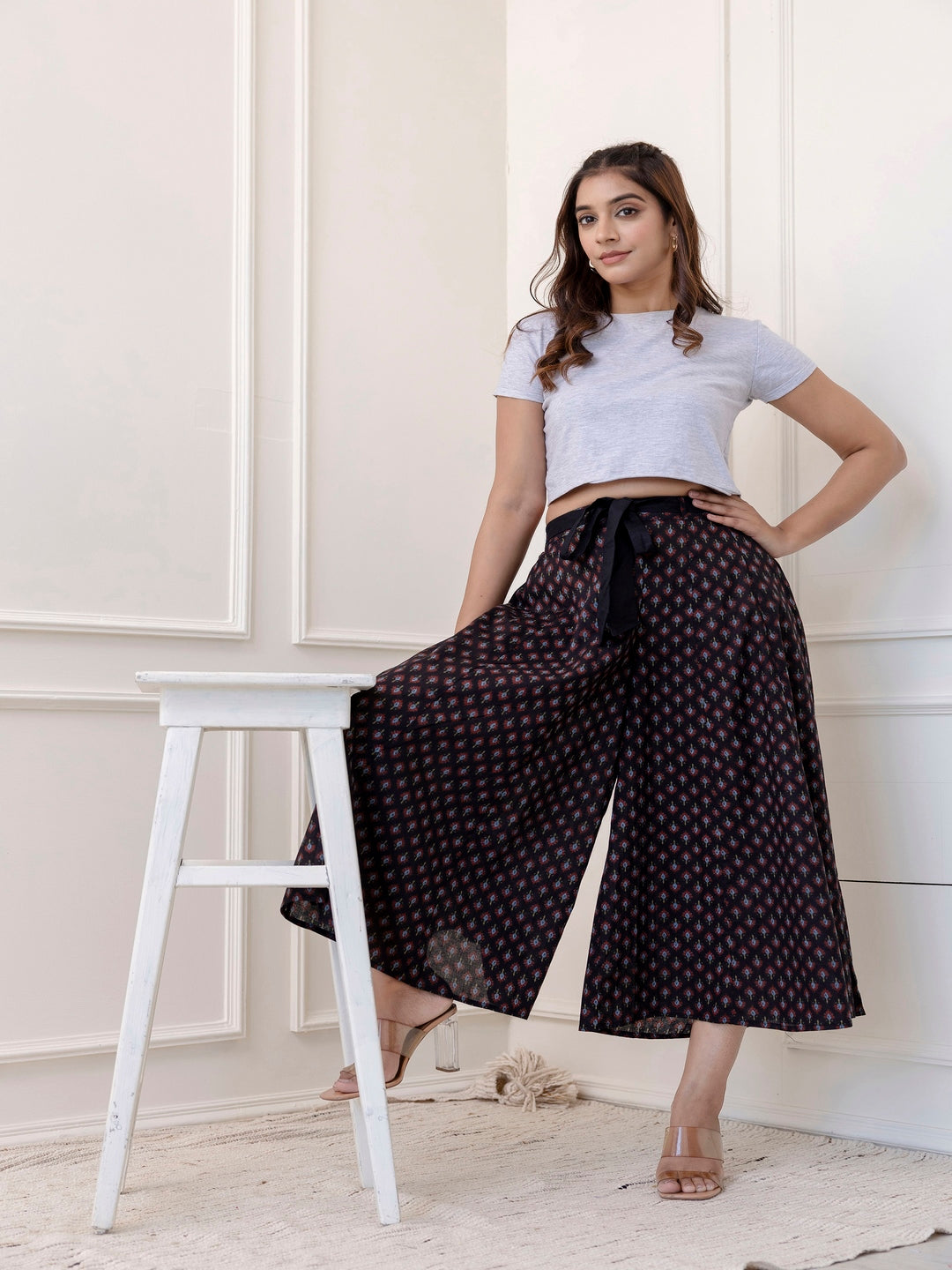 Cotton Calf Length Printed Flared Palazzo
