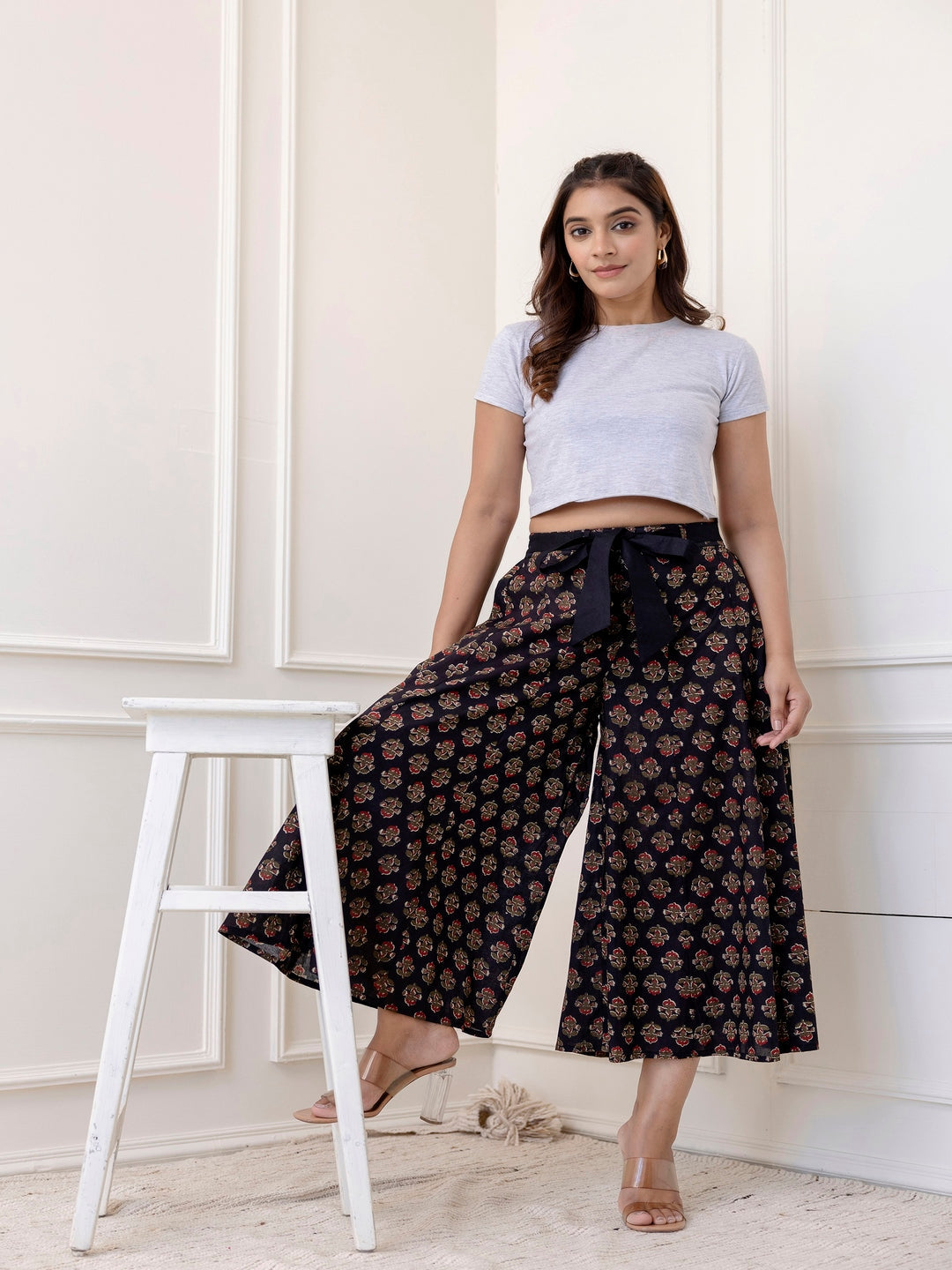 Cotton Calf Length Printed Flared Palazzo