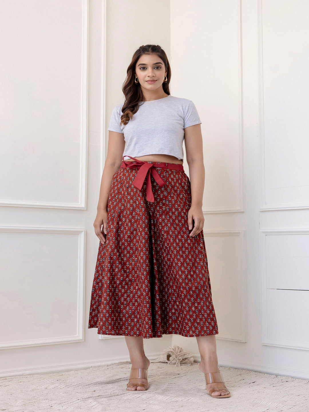 Cotton Calf Length Printed Flared Palazzo