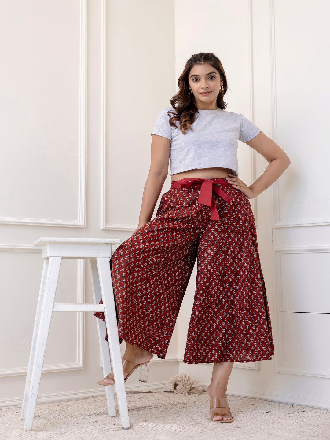 Cotton Calf Length Printed Flared Palazzo