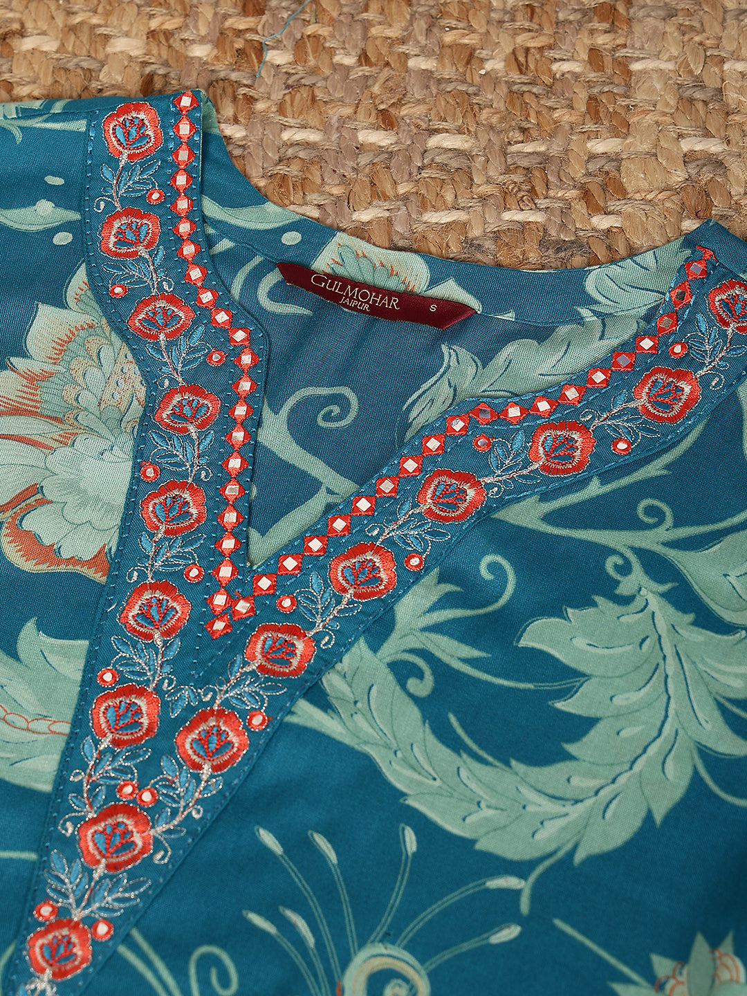 Rayon Calf Length Printed Straight 3/4 Sleeves V Neck Kurta