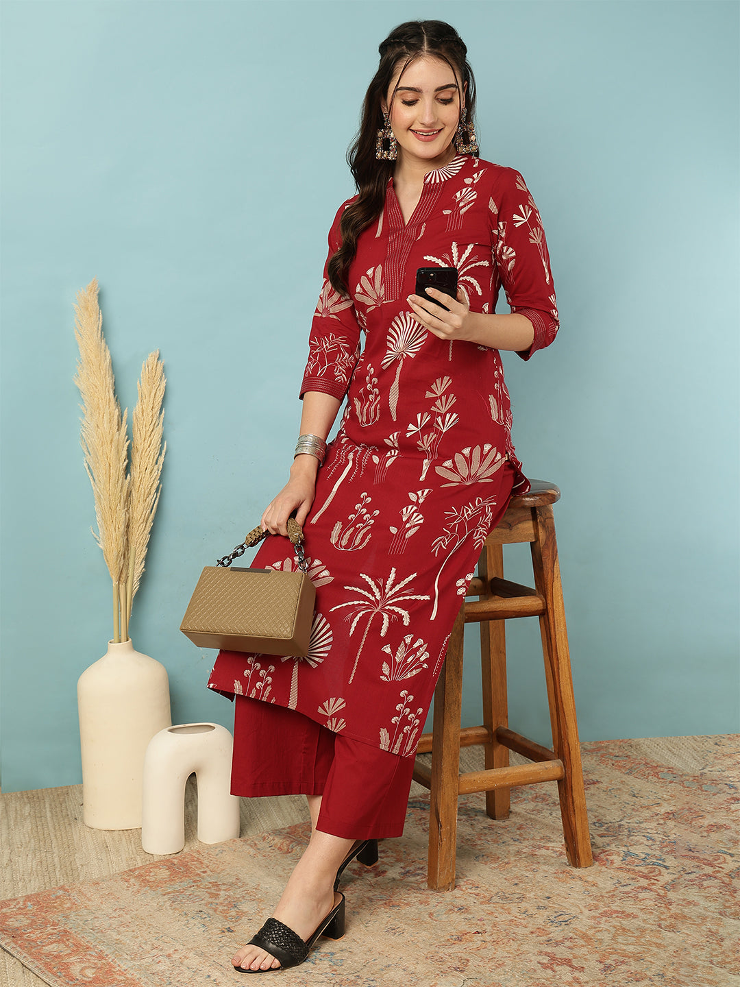 Gulmohar Jaipur maroon rayon printed kurta – wholesale supplier