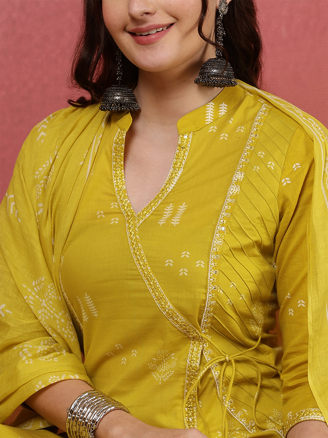 Rayon Calf Length Printed Straight 3/4 Sleeves V-Neck Kurta Bottom Dupatta Set