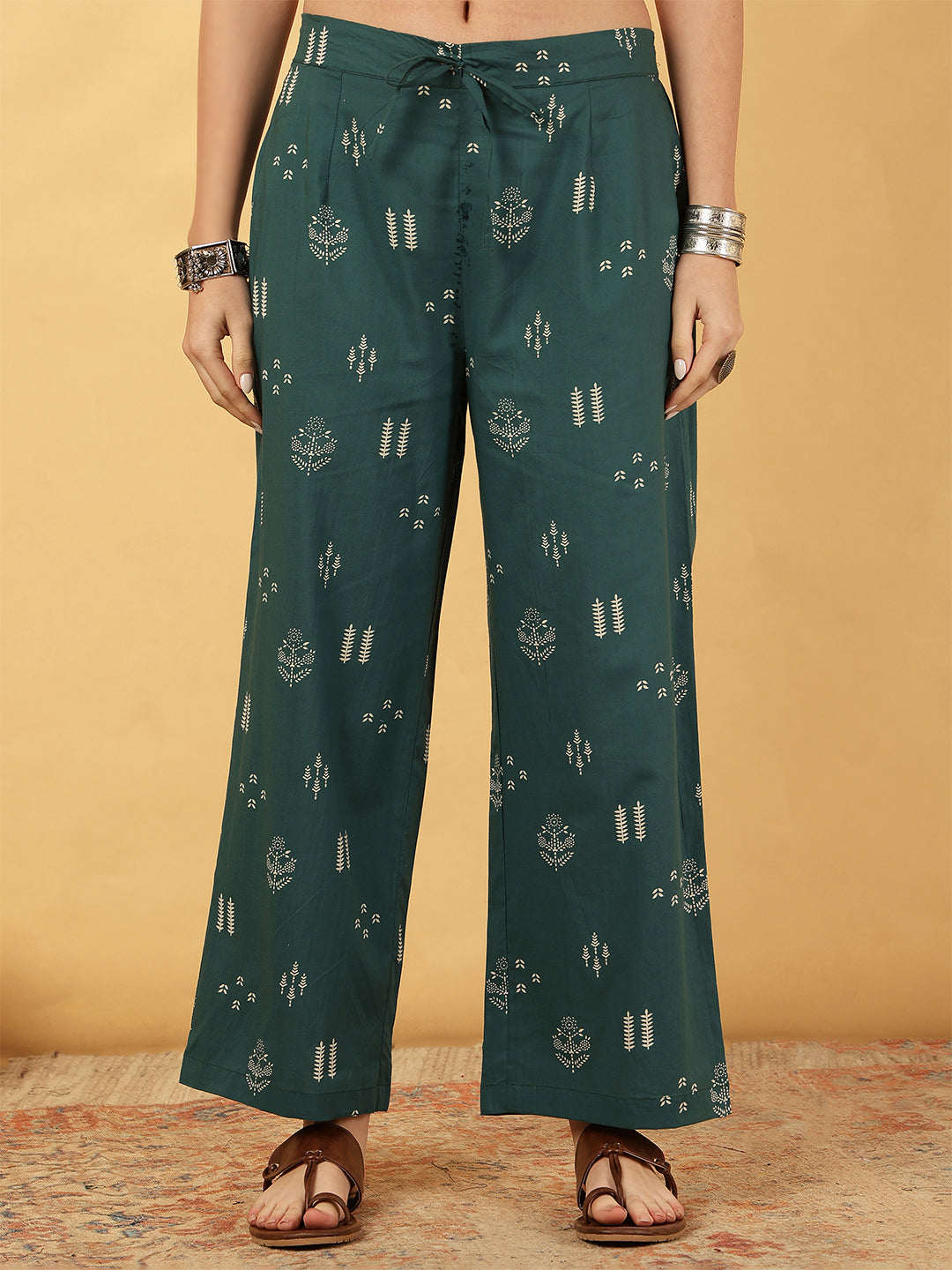 Cotton Calf Length Printed Straight 3/4 Sleeves V-Neck Kurta Bottom Dupatta Set