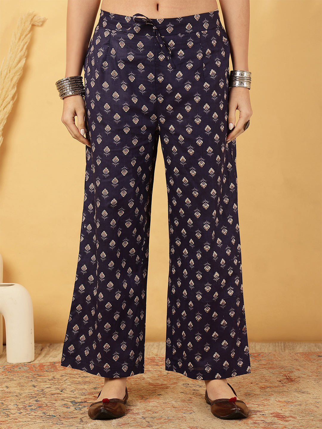 Cotton Calf Length Printed Straight 3/4 Sleeves Round Neck Kurta Bottom Dupatta Set