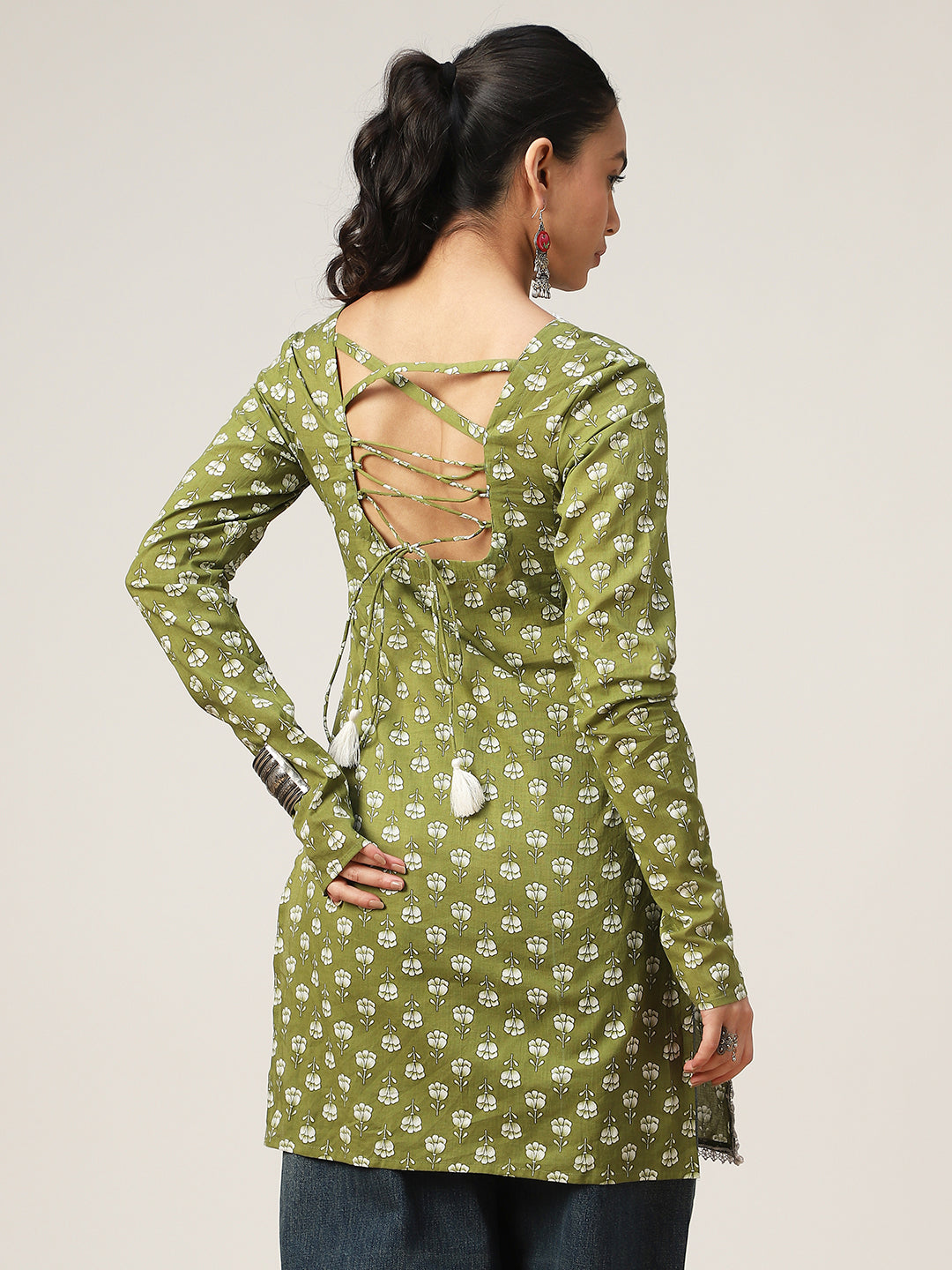 Straight Printed Cotton Sweet Heart Neck Top